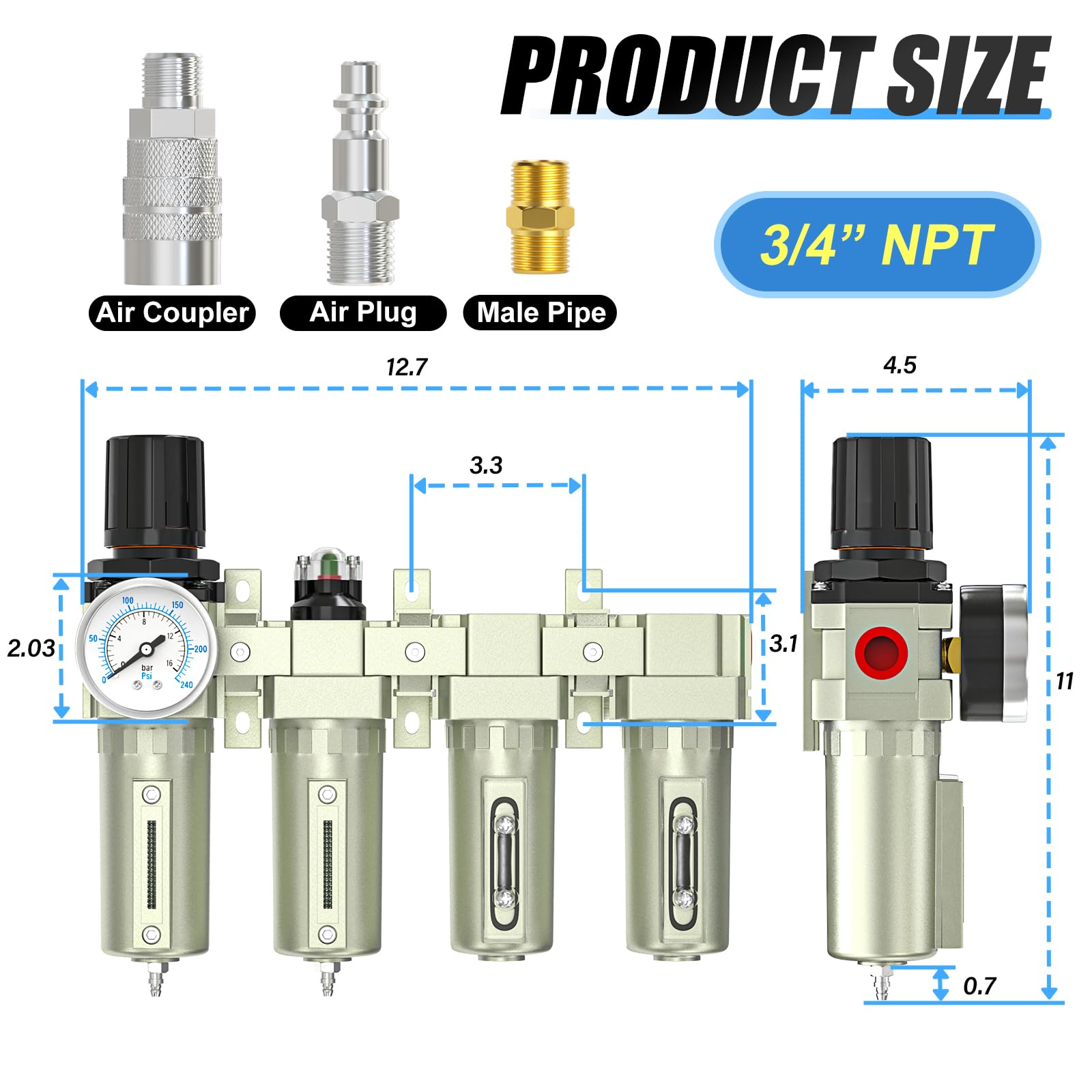 Meanlin Heavy Duty Industrial Grade 3/4'' Npt 4 Stage Air Drying System,Coalescing Filter,Particulate Filter,Double Desiccant Dr
