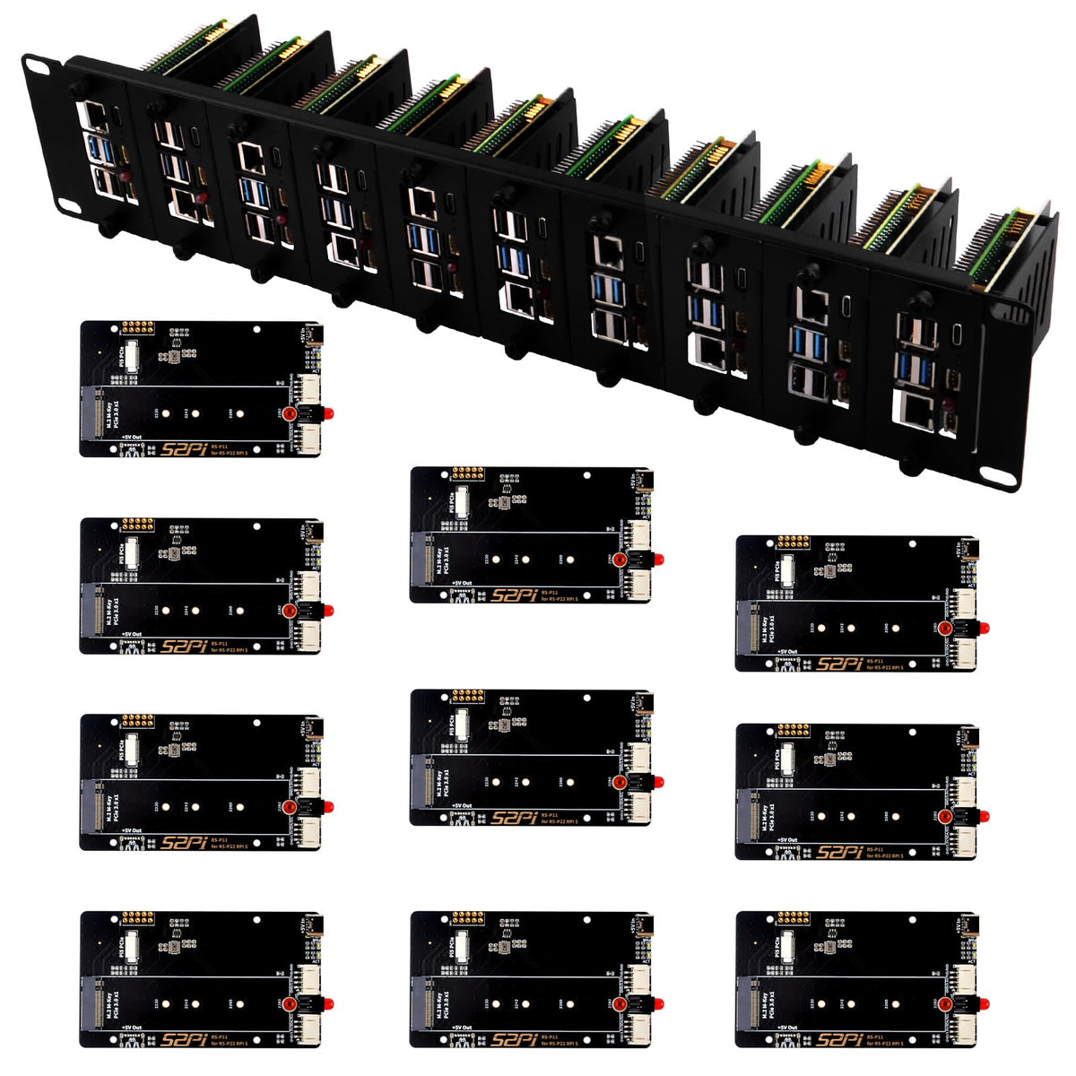 GeeekPi 19 inch 2U Rack Mount for Raspberry Pi 5, with 10PCS PCIe to M ...