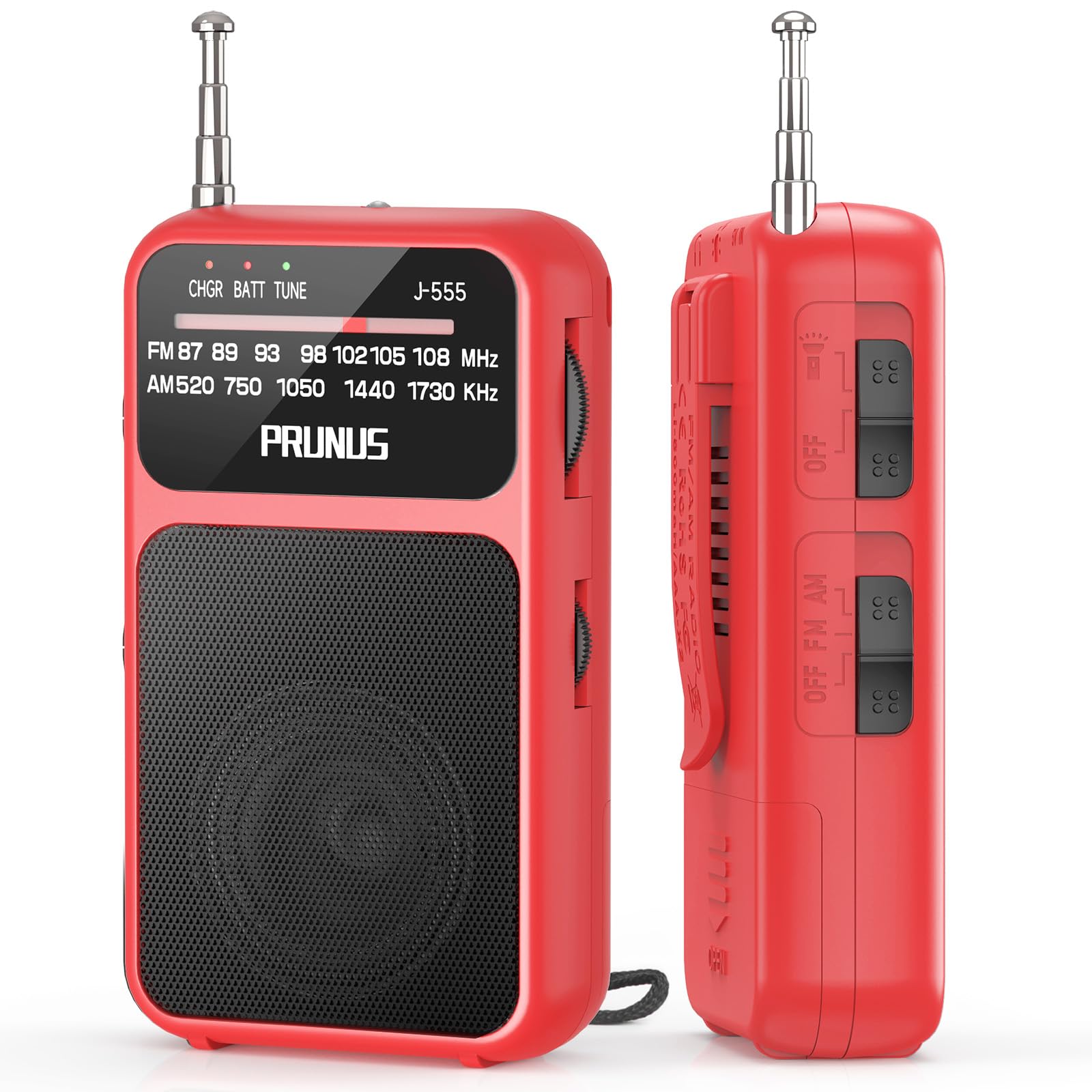 Prunus J 555 Pocket Radio Am Fm Usb C Charging& Battery Operated, Excellent Reception& Clear Speaker And Headphone Jack, Back Cl