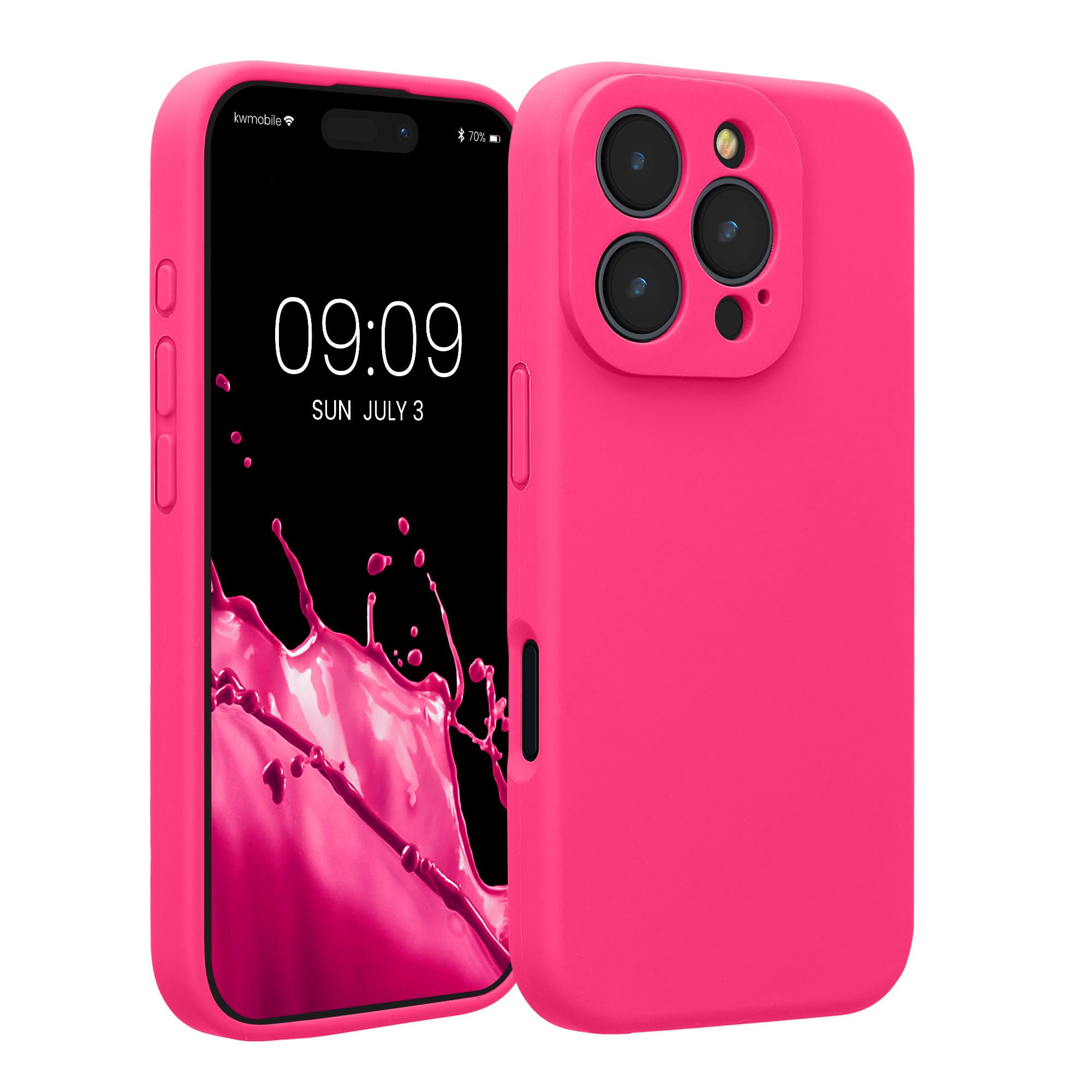 kwmobile Case Compatible with Apple iPhone 16 Pro Case - Slim TPU Silicone Phone Cover - Soft Touch Finish - Neon Pink