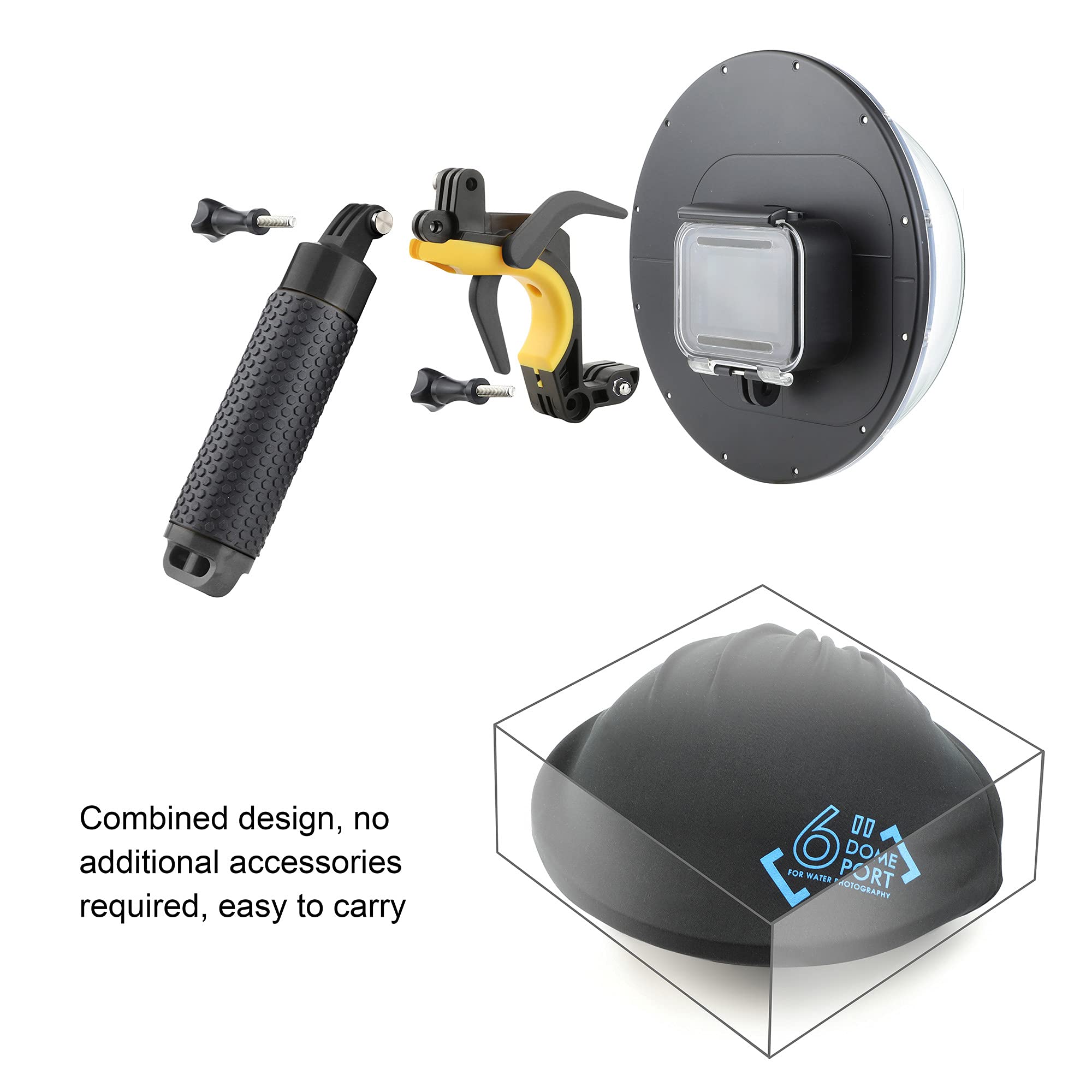 Yallsame Dome For Gopro 8 Waterproof Dome Housing Case With Front Screen Window, Floating Hand Grip, Trigger Underwater Diving S