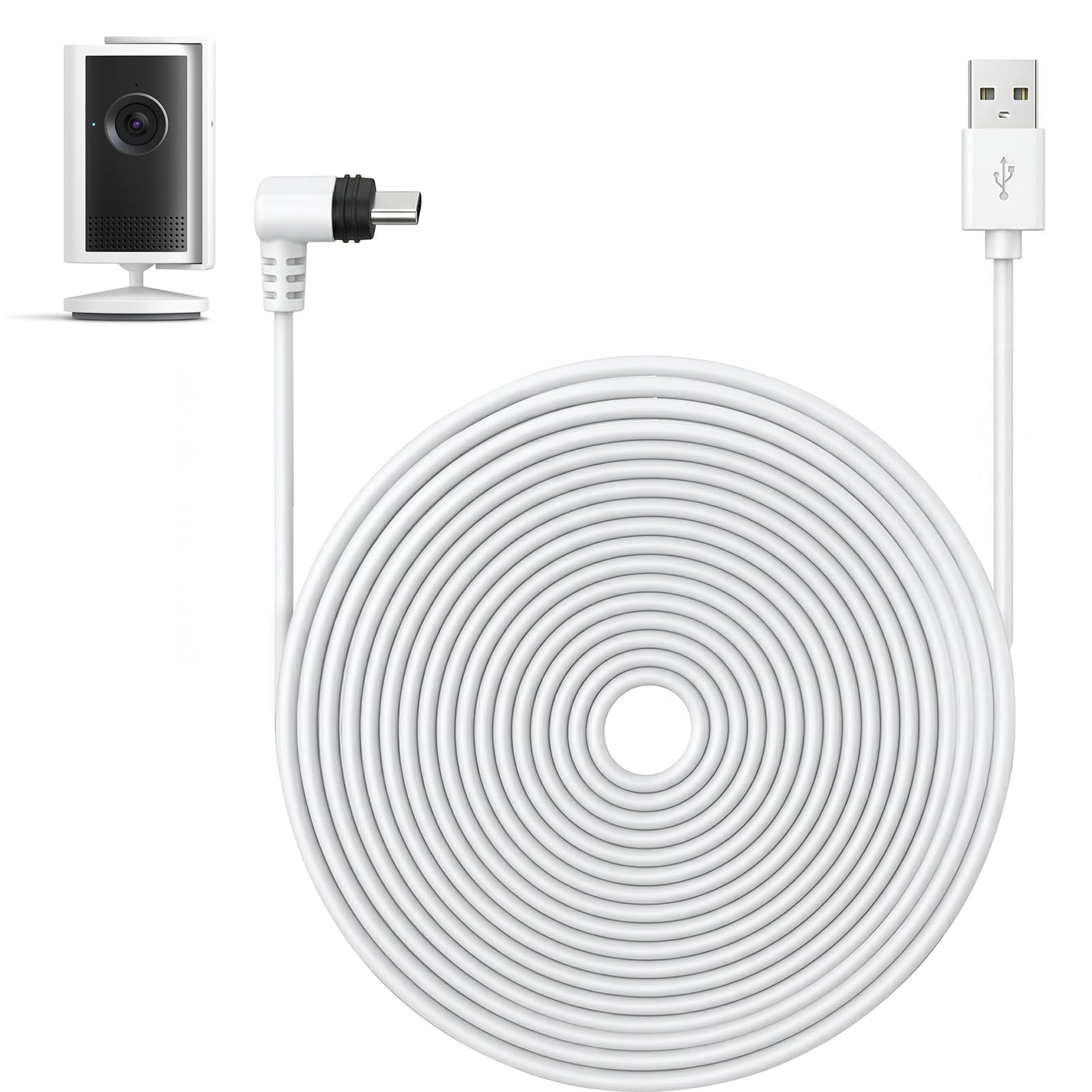 ALERTCAM 20FT Power Cable Compatible with Ring Indoor Cam Plus (2K), Long Extension USB C Charging Cord for Continuous Power Sup
