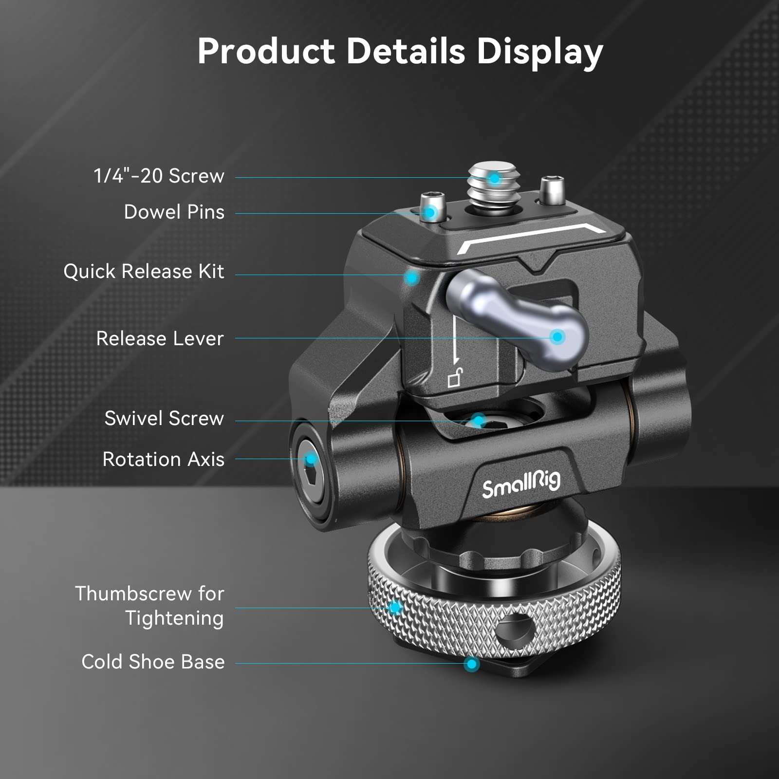 Smallrig Quick Release Camera Monitor Mount With Cold Shoe, Supports Swivel 360 And Tilt 170 Adjustable, Drop-In Hawklock Camera