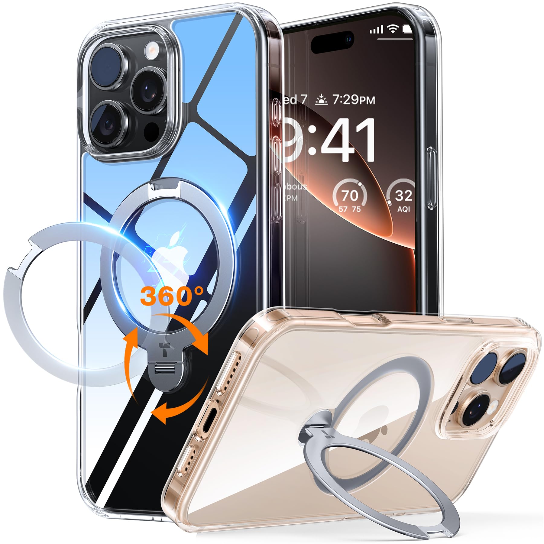 Torras 360Spin Magnetic Stand For Iphone 16 Pro Case, Compatible With Magsafe, Mil Grade Protective Hard Pc Soft Edge Slim Case