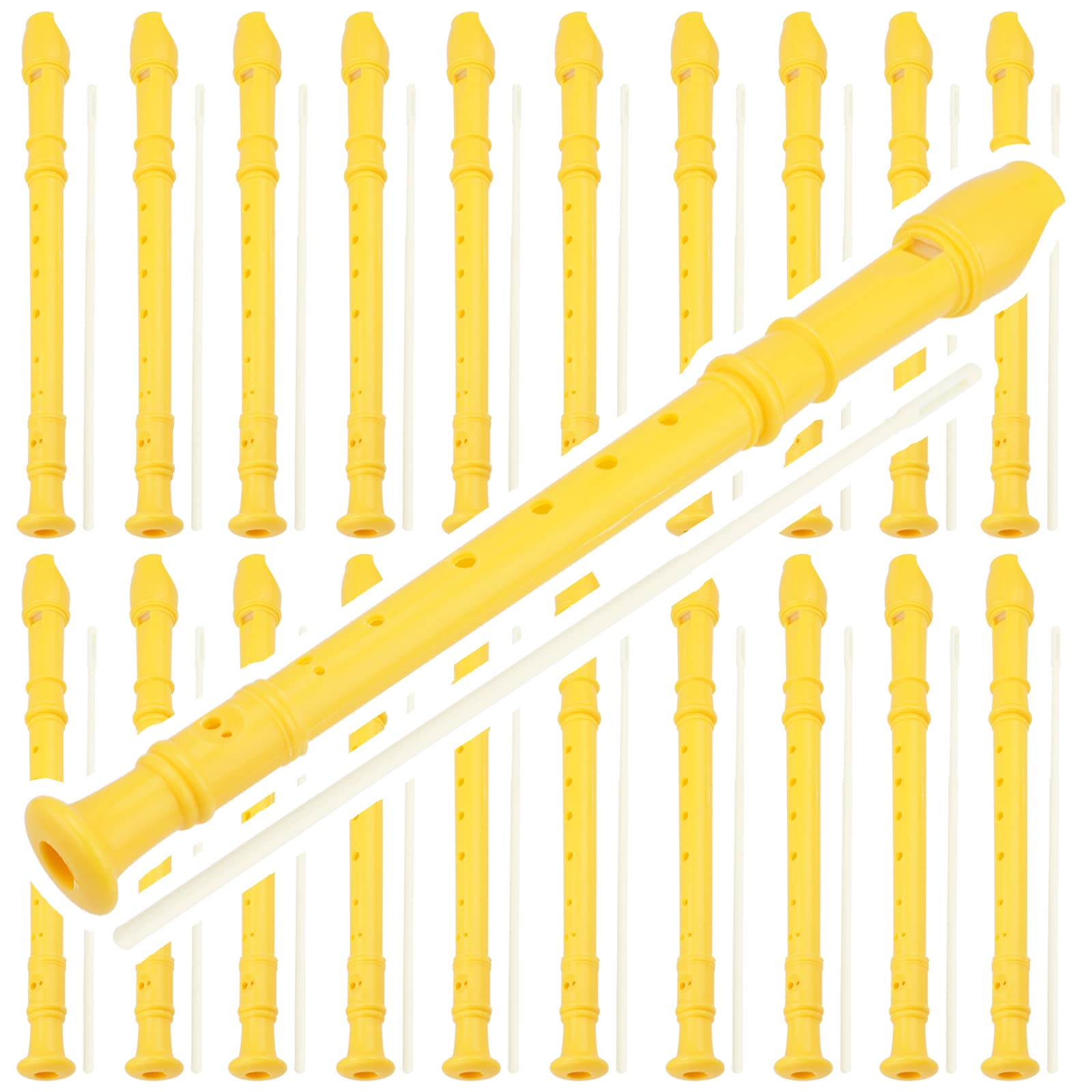 Muklei 20 Pack Descant Soprano Recorder, 8 Hole Soprano Recorder Recorder Instrument With Cleaning Rod For Beginners, Yellow