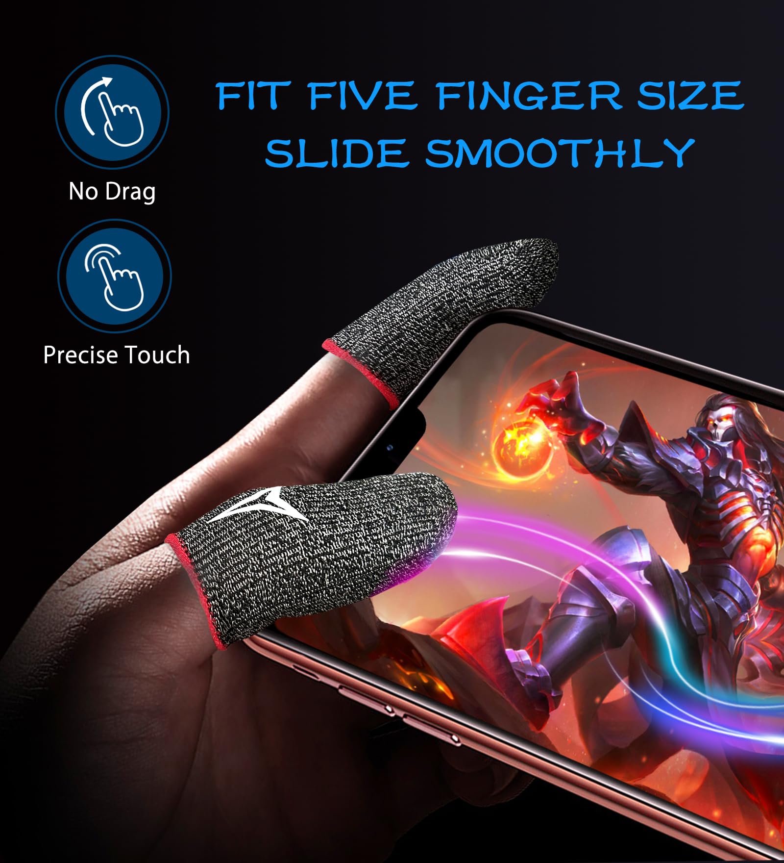 Mobile Gaming Finger Sleeves, Nuozme Finger Sleeves Fit All Mobile Phone Tablet Touchscreen Devices, 0.3Mm Silver Fiber, Smooth