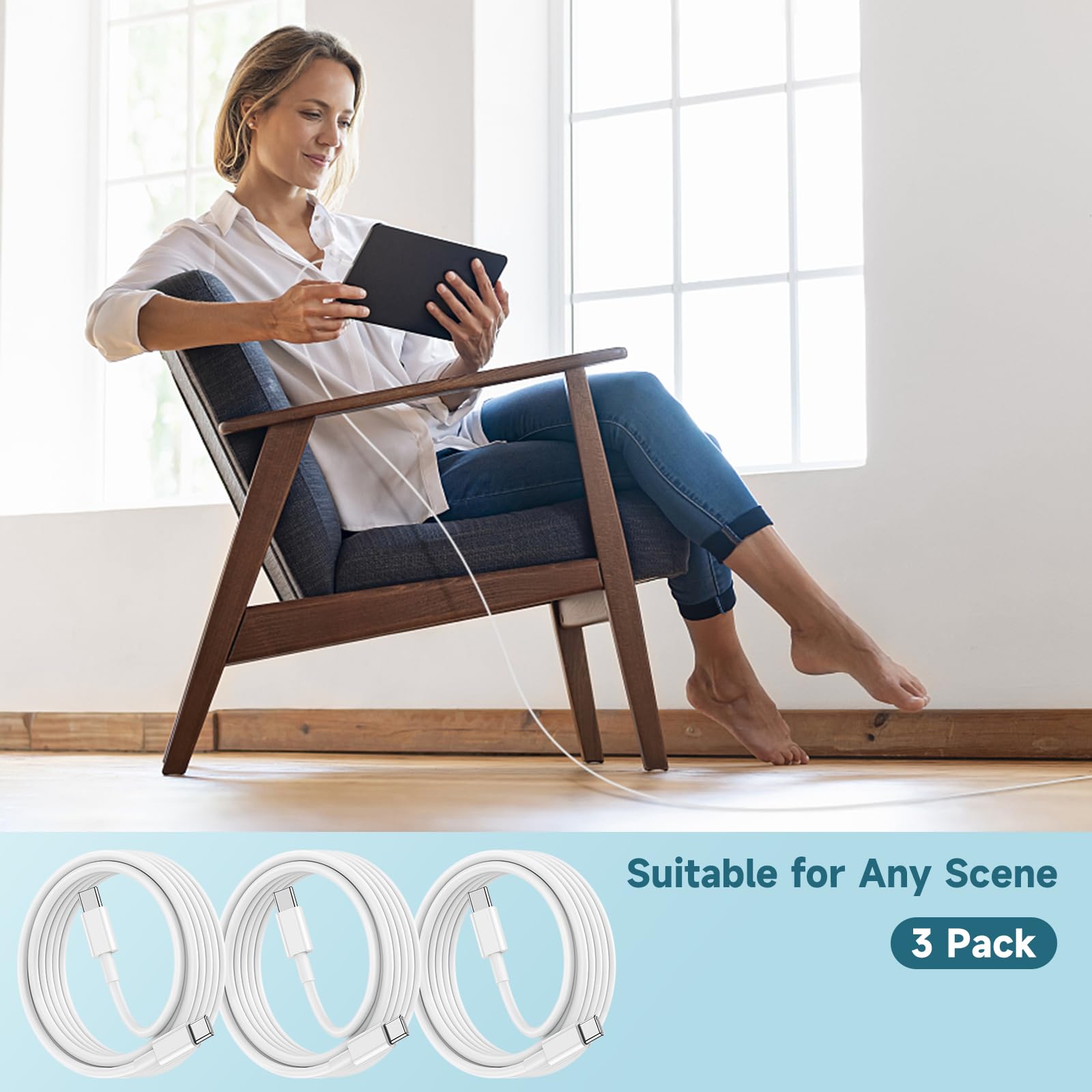 60W Usb C To Usb C Cable [3Pack] For Iphone 15 Fast Charging Cable,10Ft Long Usb C To Usbc Power Cord For Iphone 15/15 Pro/15 Pl