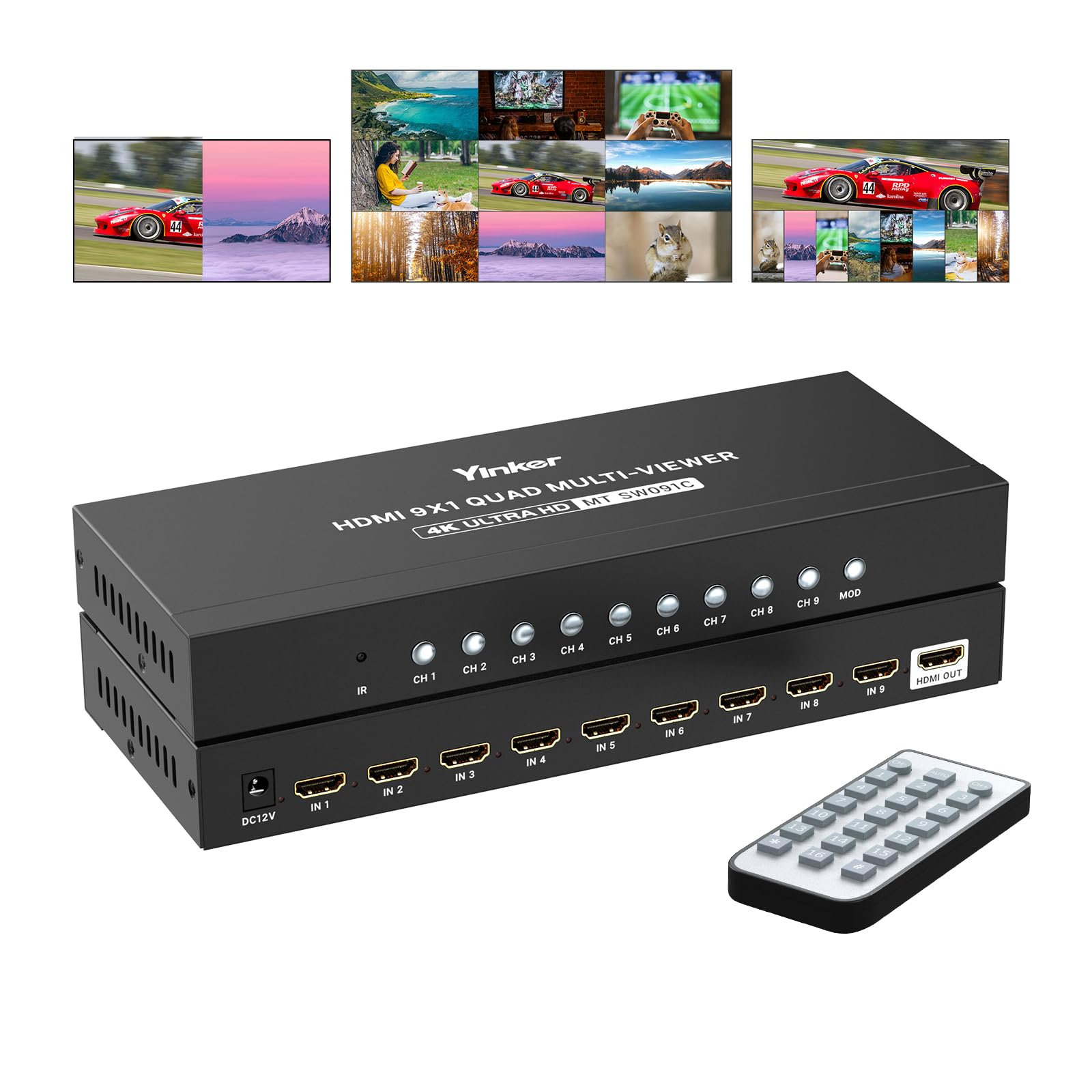 4K Hdmi Multiviewer 9�1, Yinker 4K@30Hz Seamless Switcher 9 In 1 Out, 8 Display Modes For Plug And Play Without Driver, Suitable For Set Top Boxes, Gaming Consoles, And Laptops