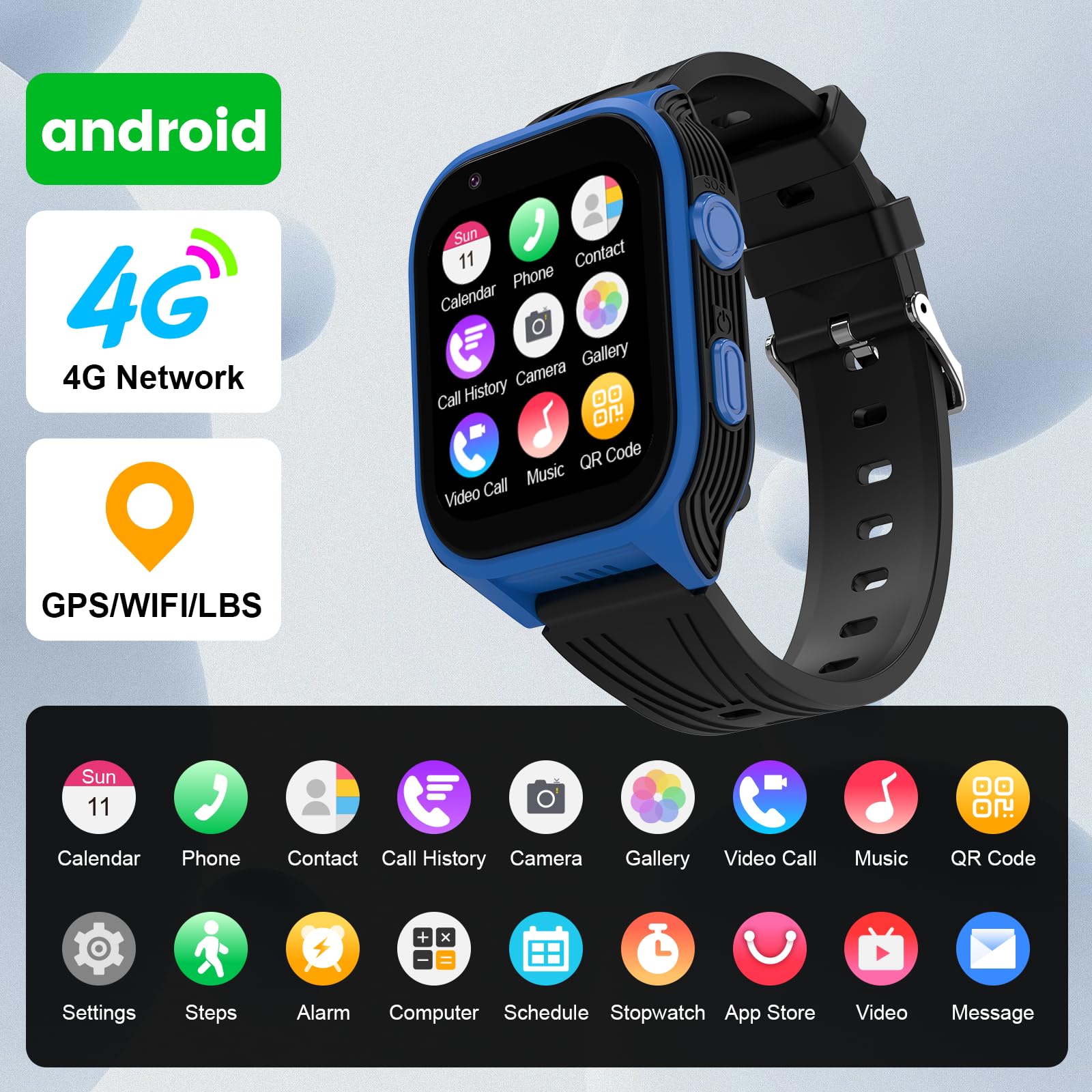 4G Kids Smart Watch With Sim Crad Gps Tracker Whatsapp 1.83 Large Touch Screen Wifi, Call, Voice Video Chat, Sos, Bluetooth, Ala