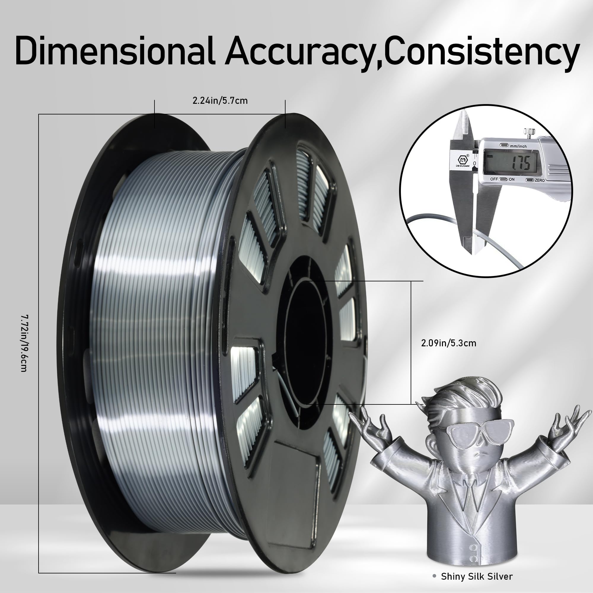 Do3D Silk Sliver Pla Satin Shiny 3D Printer Filament, 1.75Mm Diameter 1Kg Spool 2.2Lbs For Fdm 3D Printers