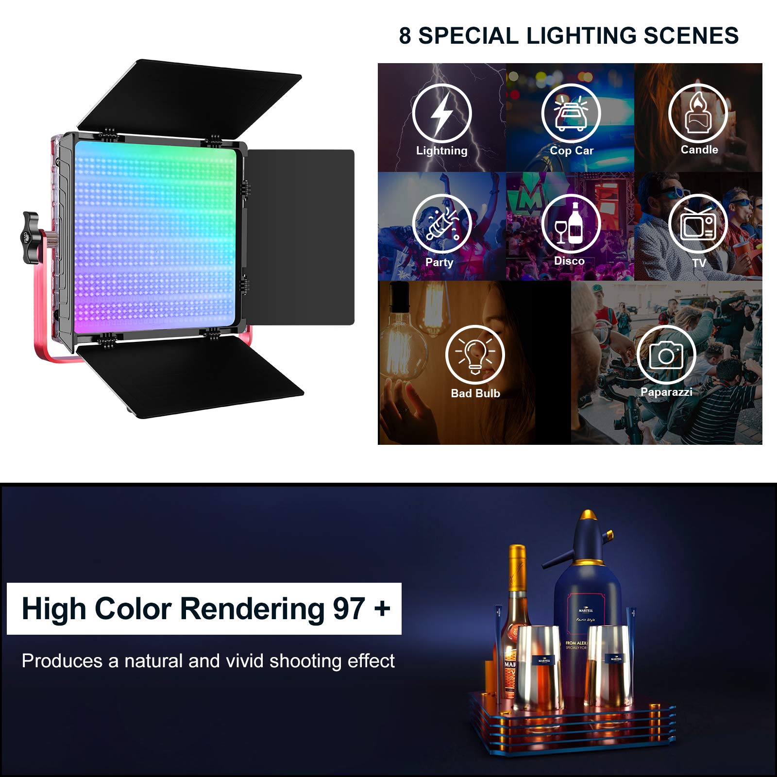 Gvm Rgb Led Video Light, 50W Video Lighting Kit With App Control, 1200D Photography Lighting Kit For Youtube Studio, 3 Packs Led