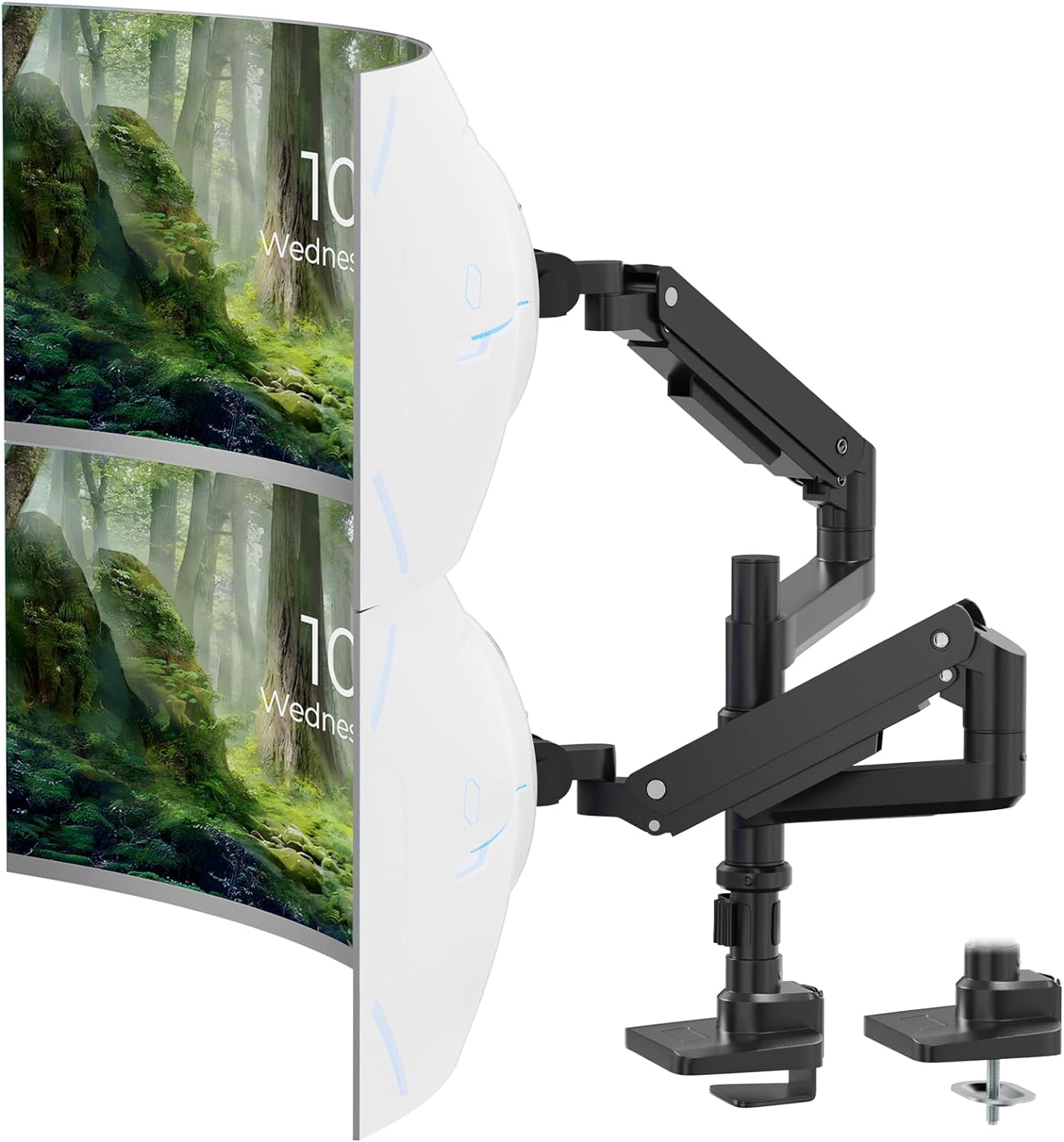PUTORSEN 17 49 inch Premium Aluminum Heavy Duty Dual Monitor Arm for Ultrawide Screens up to 44lbs, Vertical Stacked Dual Monitor Desk Mount, Full Motion Dual Vertical Monitor Mount, VESA 75/100,Black