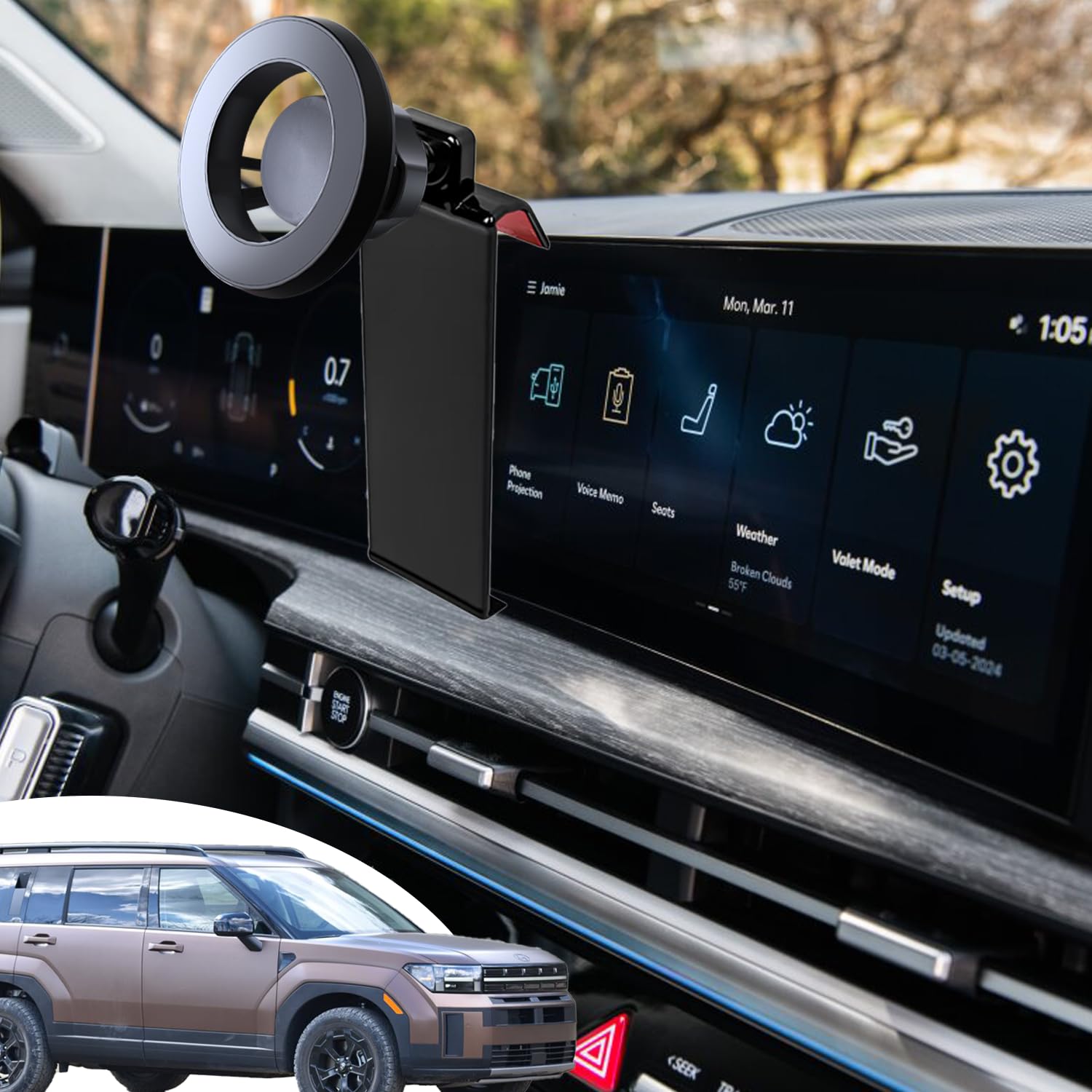 Oricarmes 2025 Santa Fe Phone Mount,Magnetic Phone Holder,Made For 2024-Present Santa Fe,Santa Fe 2025 Accessories,Santa Fe Cust