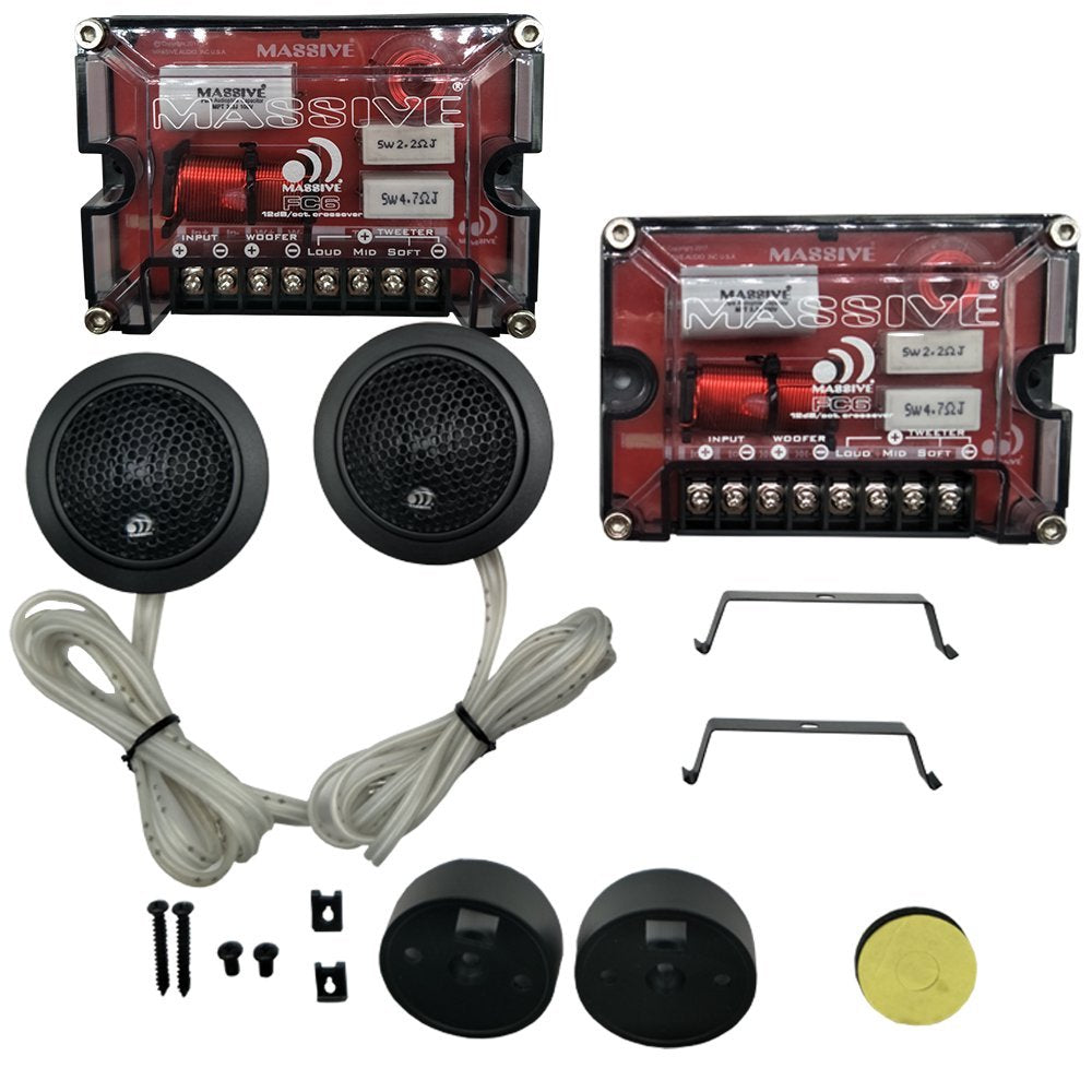 Massive Audio Fc6 6 Inch / 6.5 Inch 150W / 300 Watts Max, 25Mm Silk Dome Tweeter, 4 Ohm, 12Db X Over, Component Car Speaker Syst