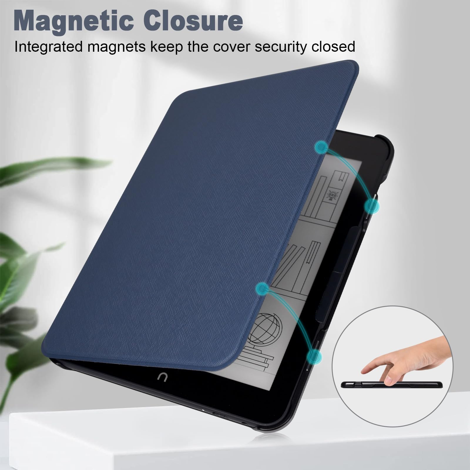 Caweet Case For Nook Glowlight 4 Plus 7.8'' 2023 Release, Ultra Lightweight Pu Leather Shell Cover With Magnetic Closure, Blue