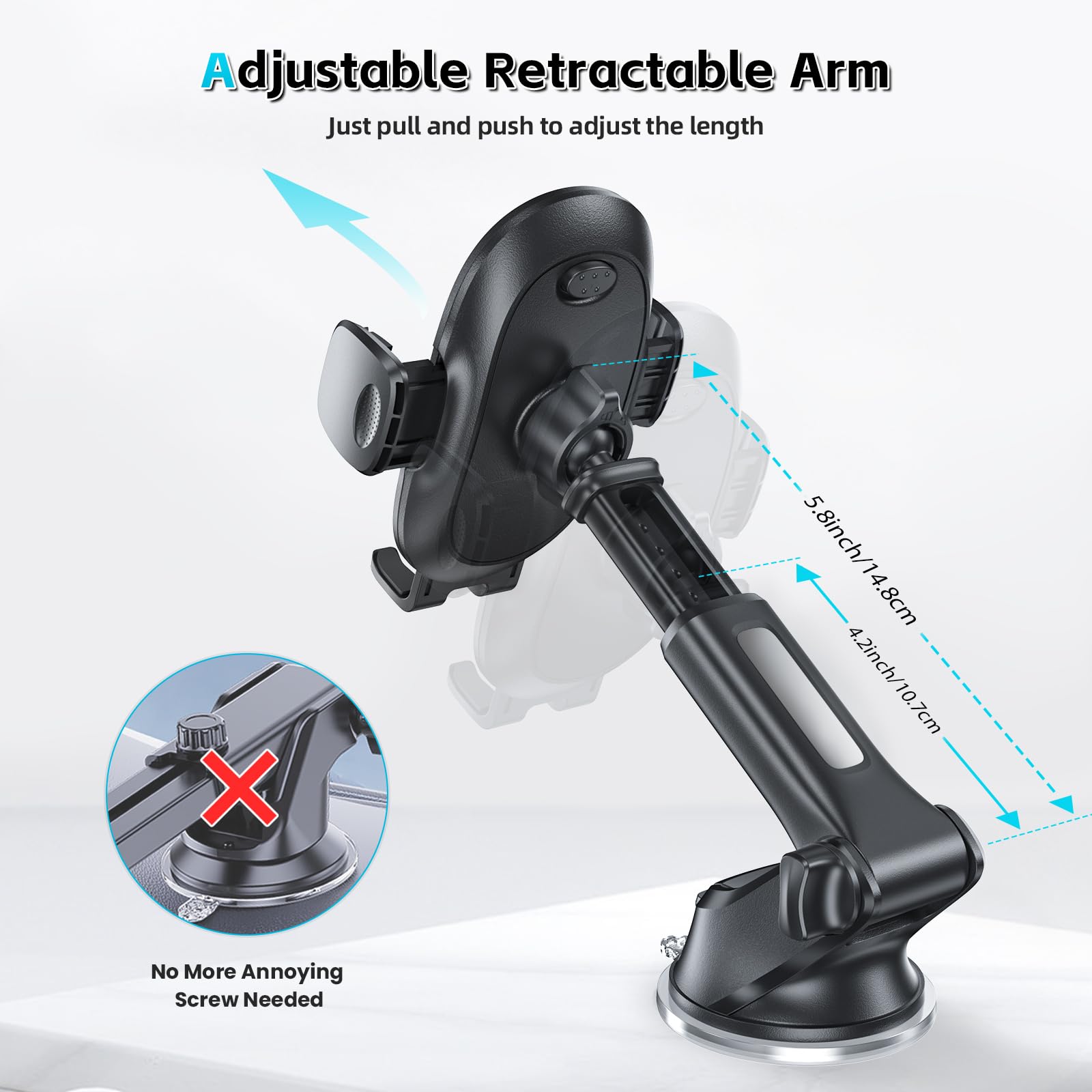 Apps2Car Suction Cup Phone Holder Windshield/Dashboard/Window, Suction Cup Car Phone Mount With Strong Sticky Gel Pad, Compatibl