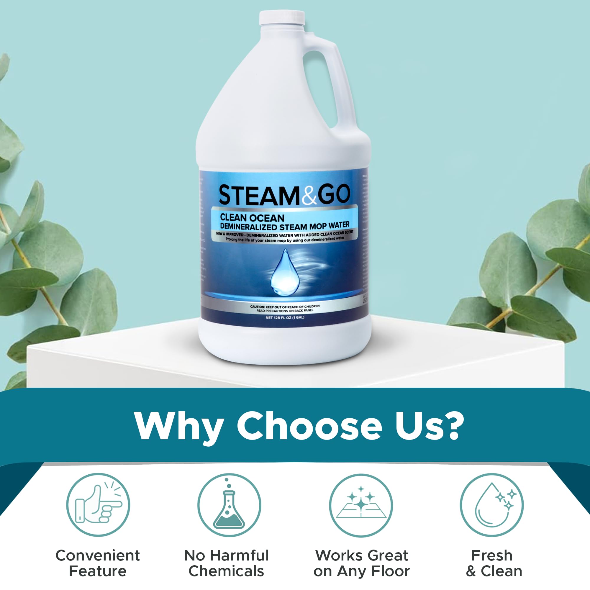 Steam And Go Demineralized Water   Clean Ocean Scent   Cleaning Solution For Steam Mop, Floor Cleaner Solution, & More   Ready T