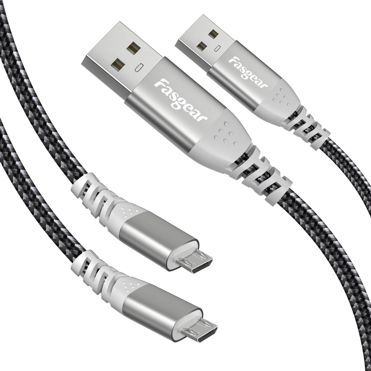 Fasgear Ps4 Micro Usb Cable 16Ft, 2 Pack Long Braided Fast Charging Data Sync Usb To Micro Usb 2.0 Cord Compatible For Playstation 4,Xbox One Controller,Galaxy S7/S6,Speaker,Baby Monitor (Black)