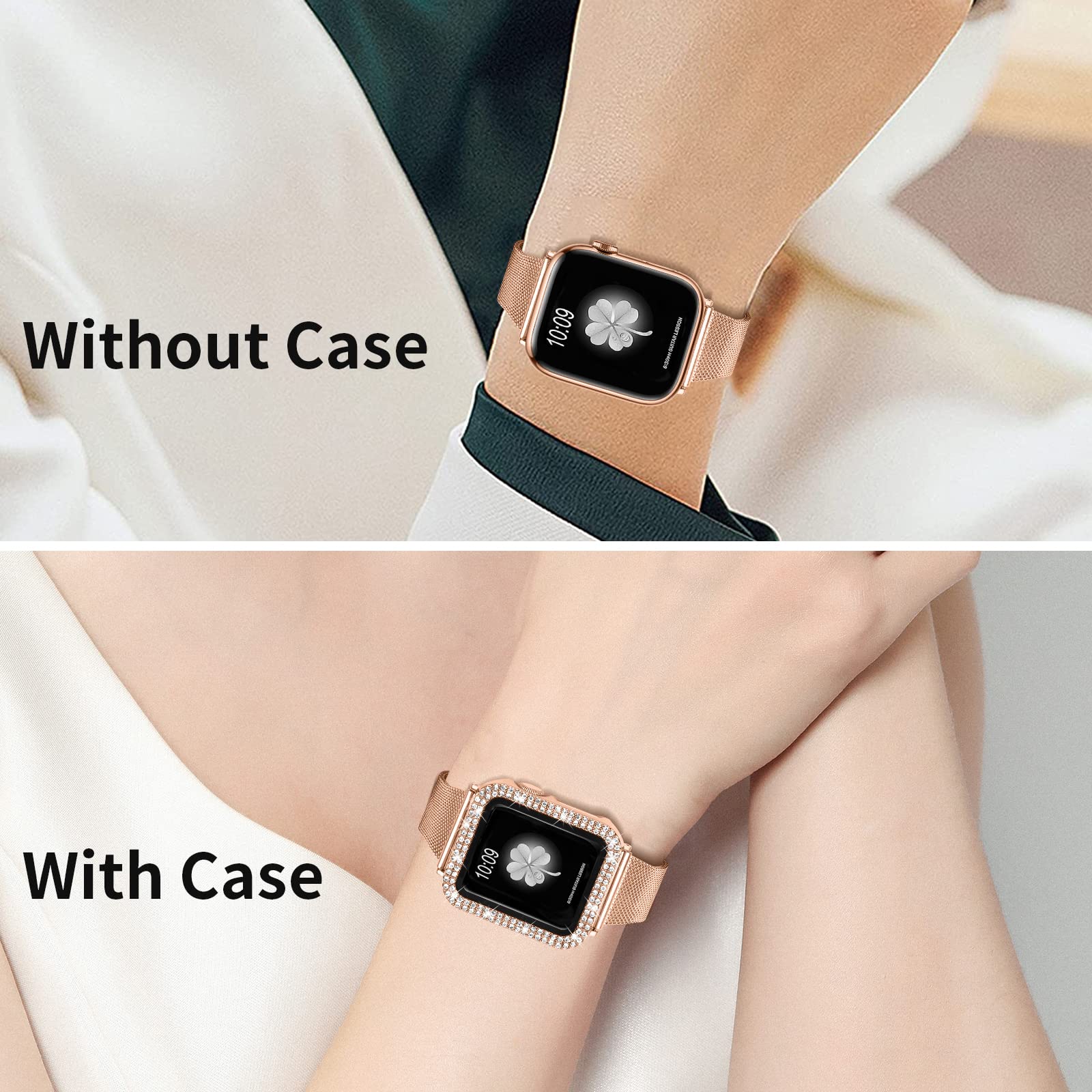 Joyozy Slim Stainless Steel Band Compatible With Apple Watch 38Mm 40Mm 41Mm 42Mm 44Mm 45Mm Milanese Strap With Bling Glitter Cas