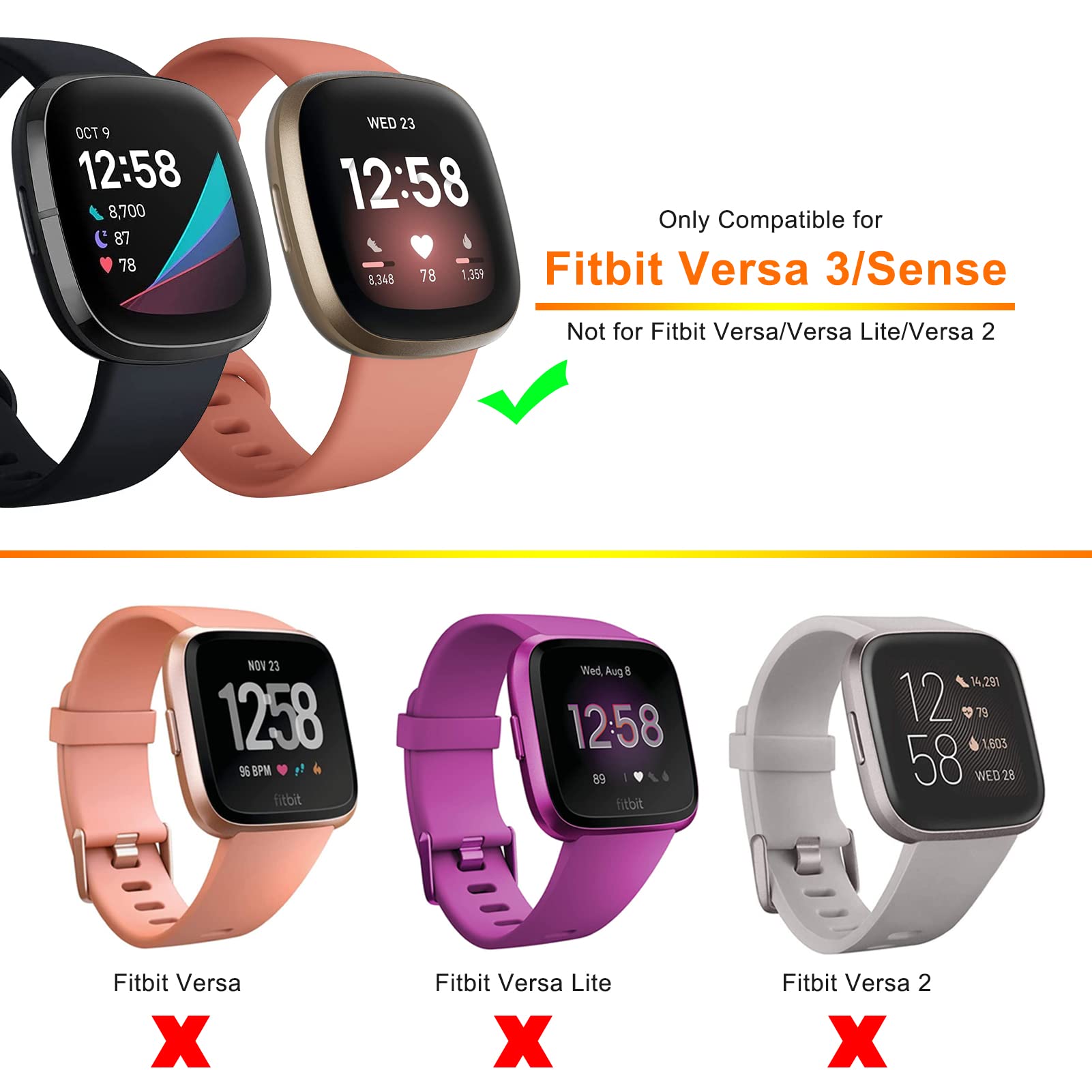 8 Pack Case Compatible With Fitbit Versa 3 / Sense Screen Protector, Ghijkl Ultra Slim Tpu Plated Cover Anti Scratch All Around