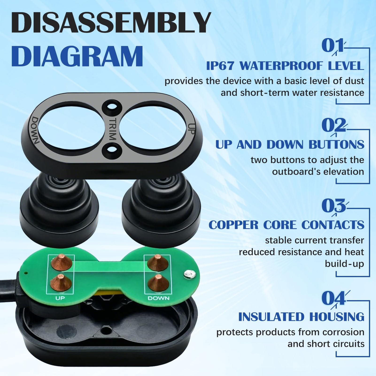 Boat Trim Switch, Ip67 Waterproof Tilt Trim Switch With Push Button For Fishing Boats, Yachts, Ships (Black)