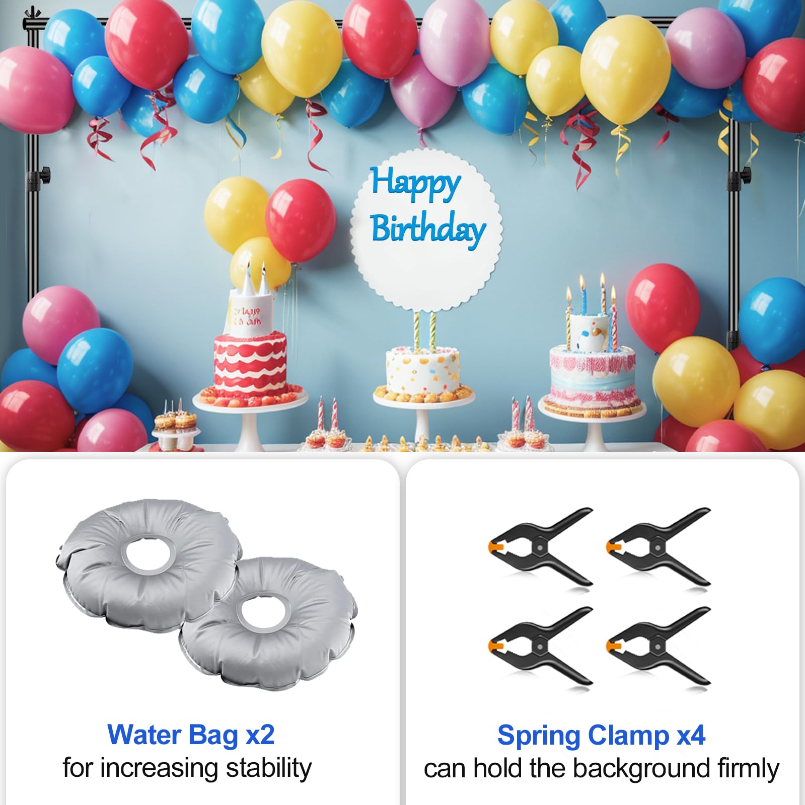 Emart Backdrop Stand, 8.5Ft Height 10Ft Width Adjustable Photography Background Support Poles With Heavy Duty Flat Base, Photo Metal Steel Pipe And Drape Frame Kit For Parties Birthday Wedding   Black