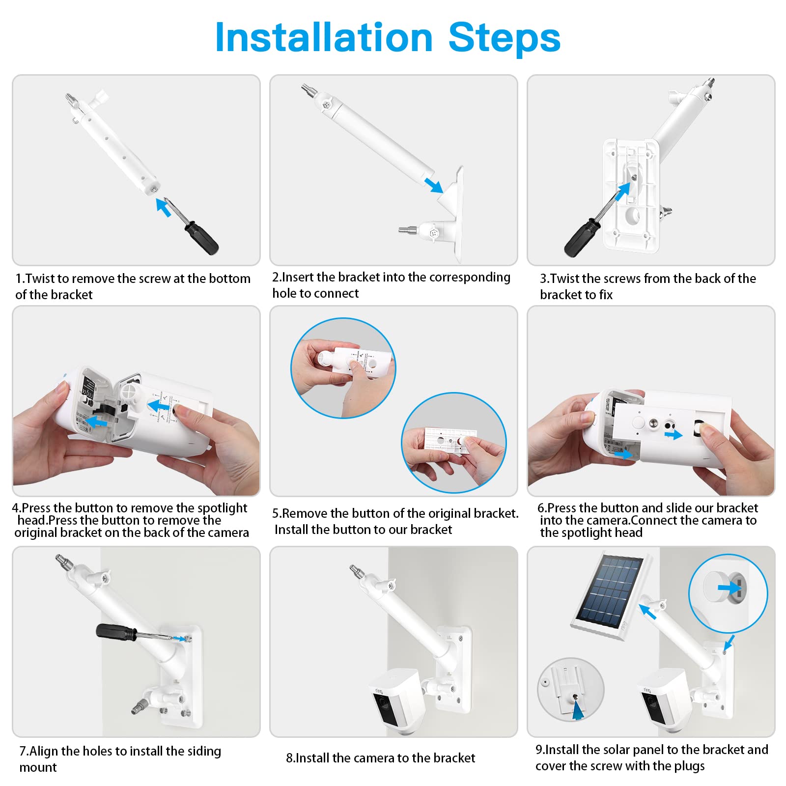 Holaca 2 In 1 Wall Mount Bracket For Stick Up Cam/Pro Solar Panel, Spotlight Cam Battery And Stick Up Cam Battery Outdoor Mount Accessories For Ringsolar Panel