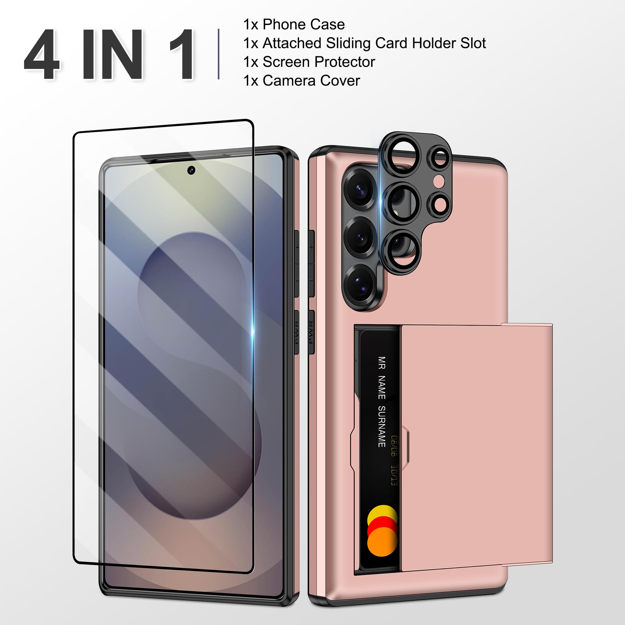 Samonpow For Samsung Galaxy S25 Ultra Case With Screen Protector + Camera Cover [4-In-1] Galaxy S25 Ultra Case Wallet Card Holde