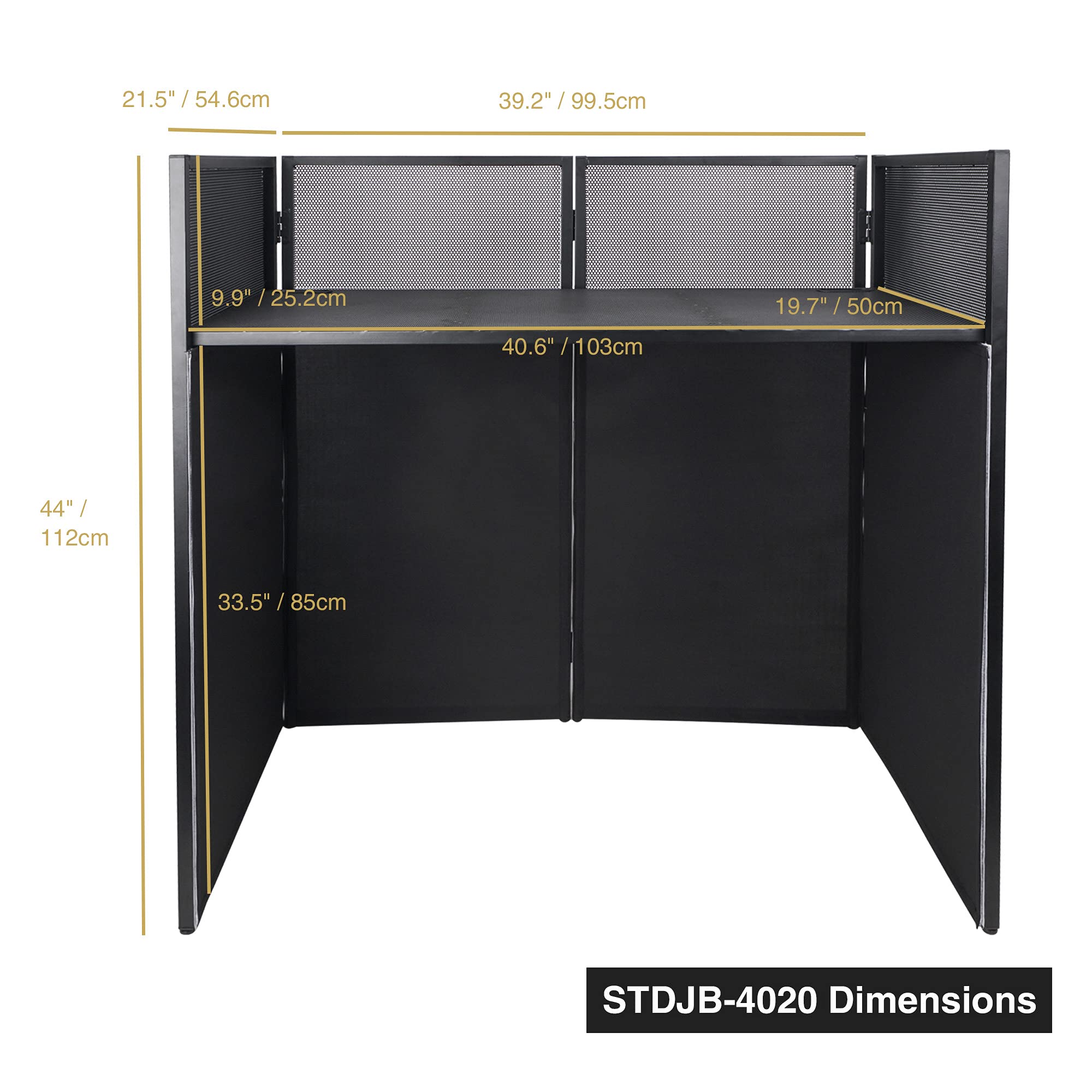 Sound Town Professional Dj Facade Booth With 20 X 40 Flat Table Top, 180 Degree Hinges, Carry Bags, Black And White Scrim Panels (Stdjb 4020)