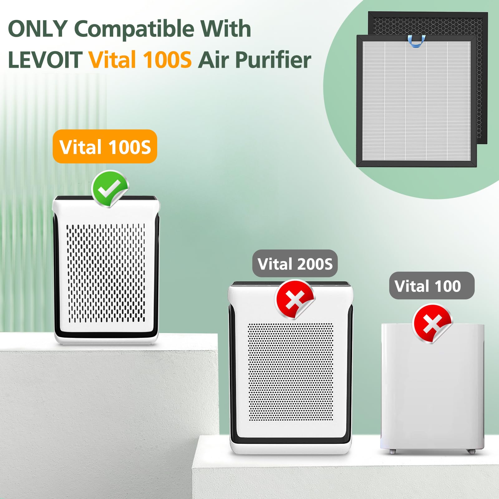 Vital 100S Replacement Filter For Levoit Vital 100S And Vital 100S P Air Purifier, H13 True Hepa And High Efficiency Activated C