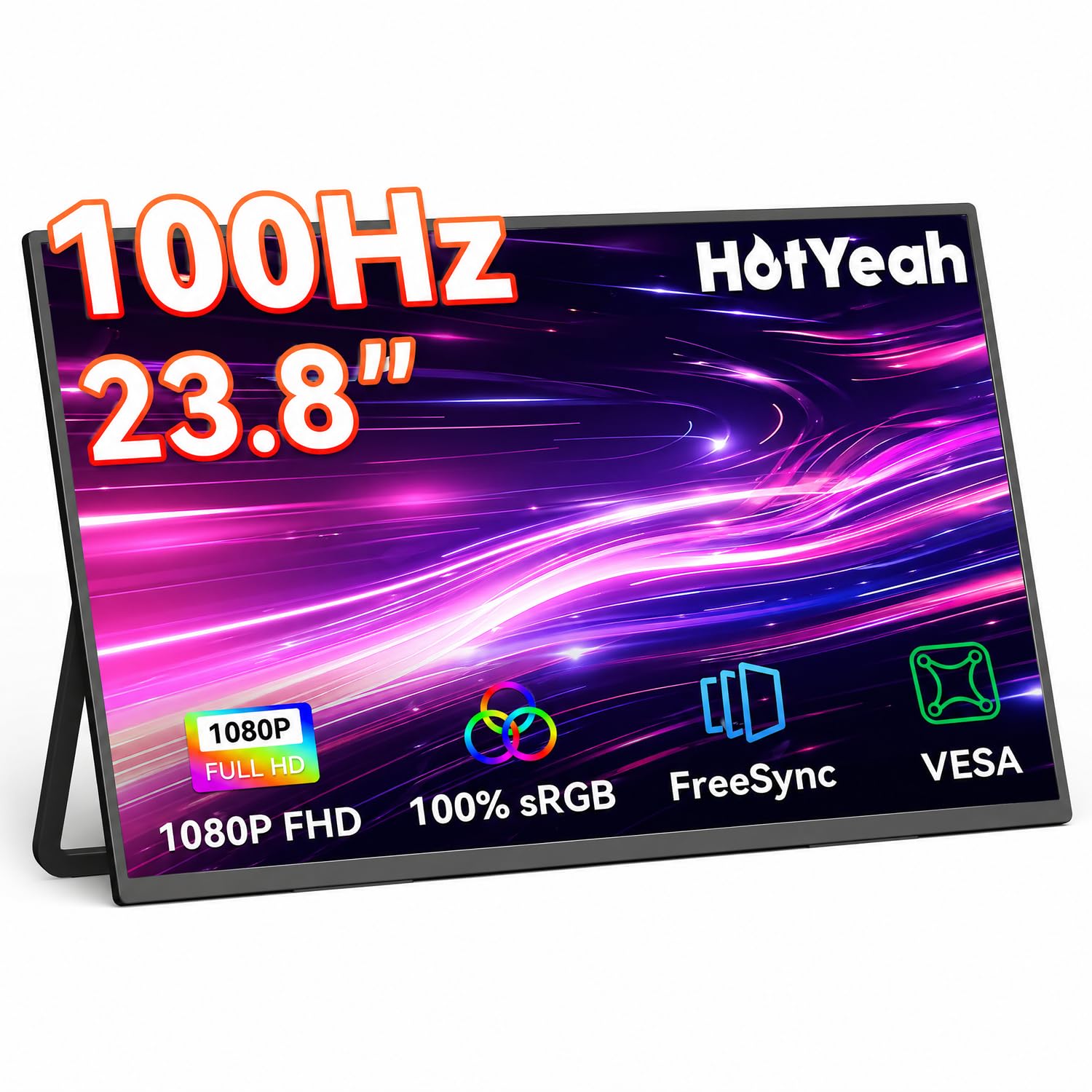 HotYeah 23.8 100Hz Portable Monitor, 1080P FHD 100% sRGB IPS USB-C HDMI Large External Monitor, Home Gaming 2nd Screen w/180??Ad