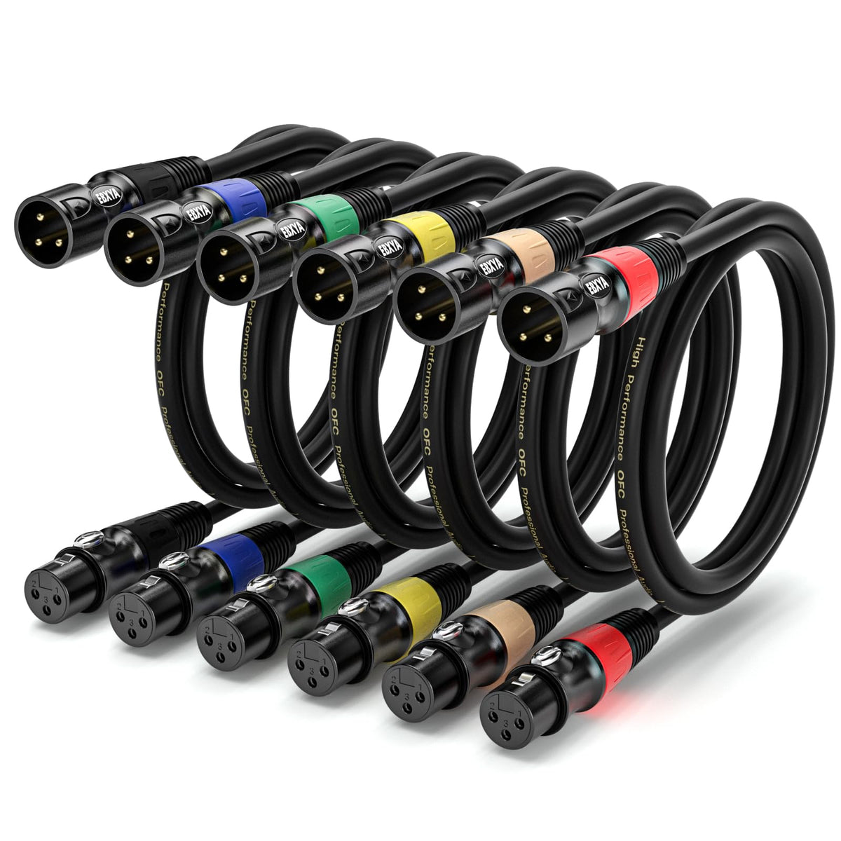 Ebxya Xlr Cables 3Ft 6 Pack   Standard Xlr Male To Female Microphone Cable With 3 Pin Balanced Shielded Xlr Speaker Cable