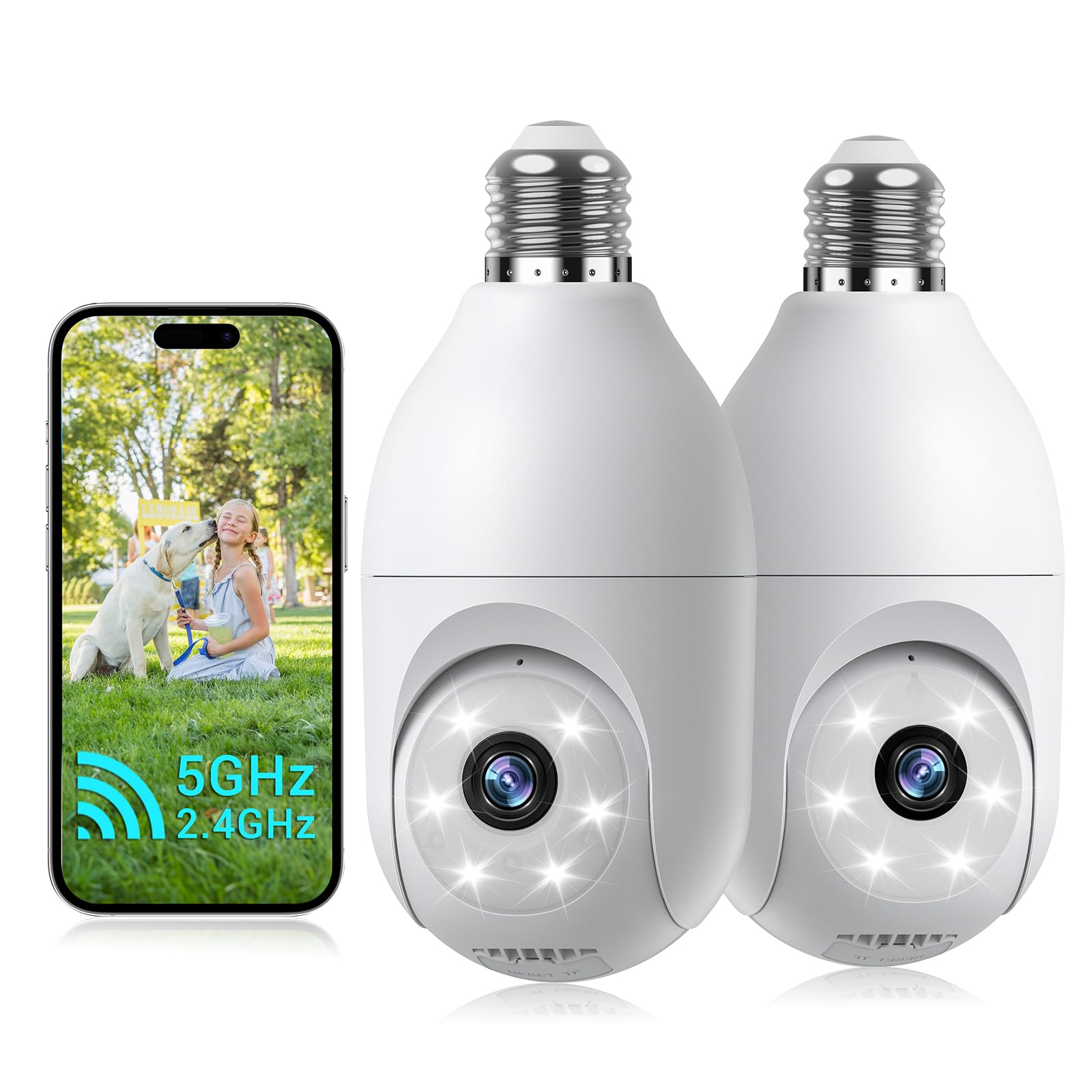 Light Bulb Security Camera Wireless Outdoor, 5G&2.4G Wifi Cameras For Home Security With Patrol, Ai Human Detection, Motion Trac