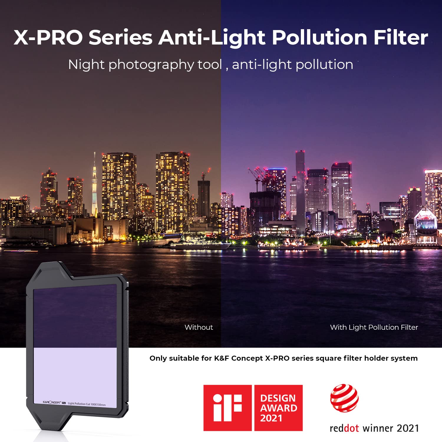 K&F Concept 100 X 100Mm X Pro Square Clear Natural Night Filter, Light Pollution Reduction Filter With Frame For Star/Sky Night