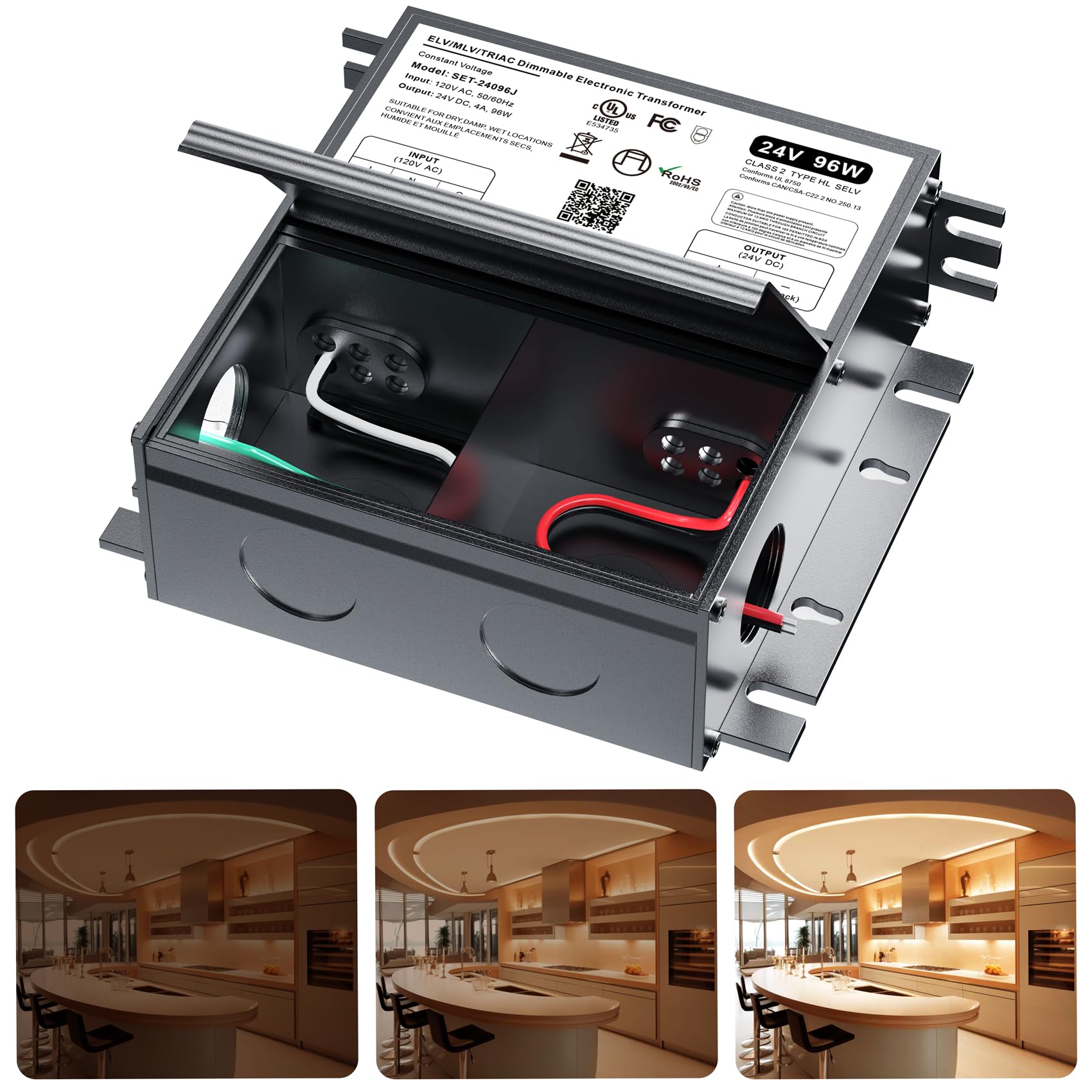 24V Dimmable Led Driver, 96W Triac Elv/Mlv Led Transformer Compatible With Lutron&Leviton Switches, Dimmable Led Power Supply 96