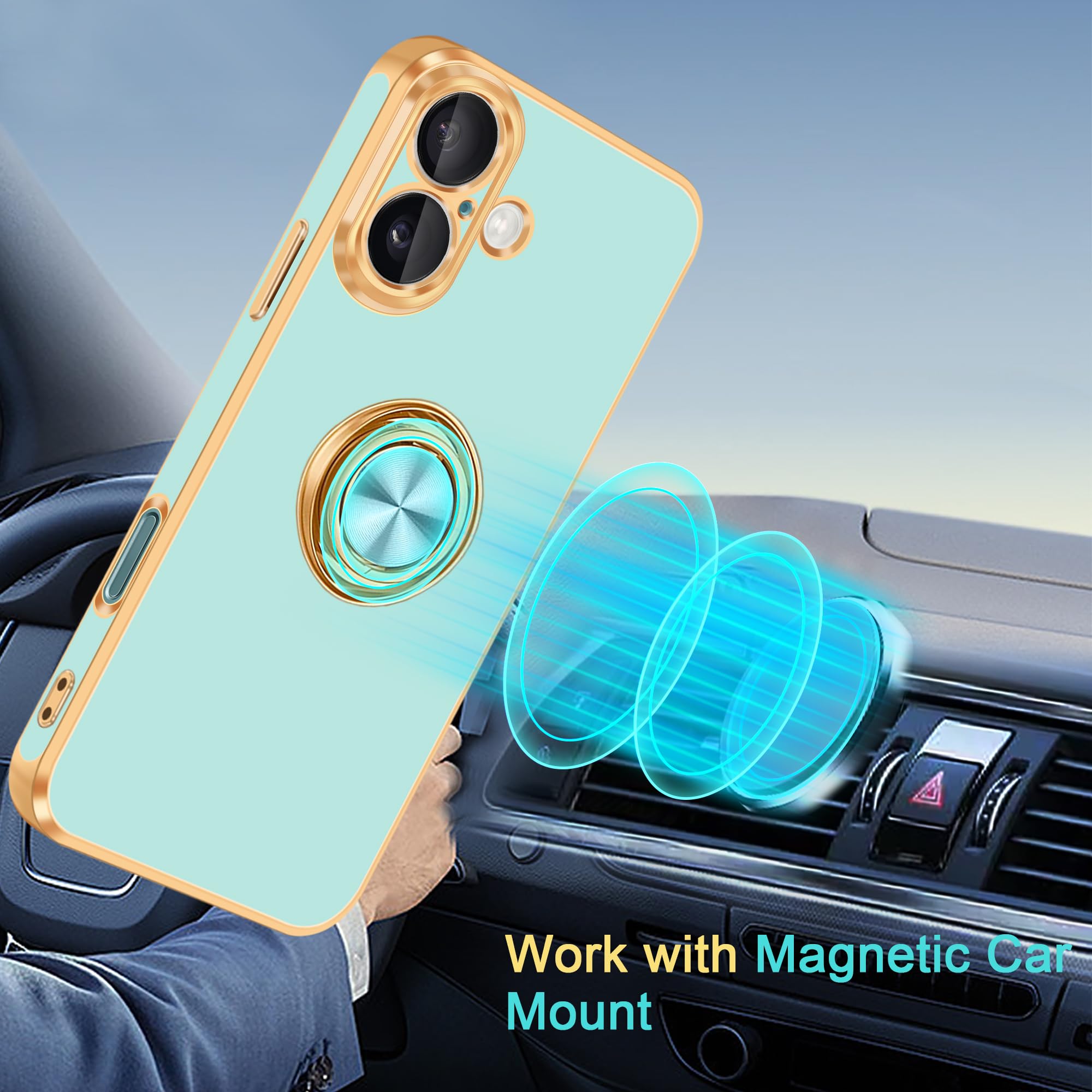 Fingic For Iphone 16 Phone Case[With 360 Ring Holder][Support Magnetic Car Mount] Cute Kickstand Slim Women Girls Nonslip Hard P