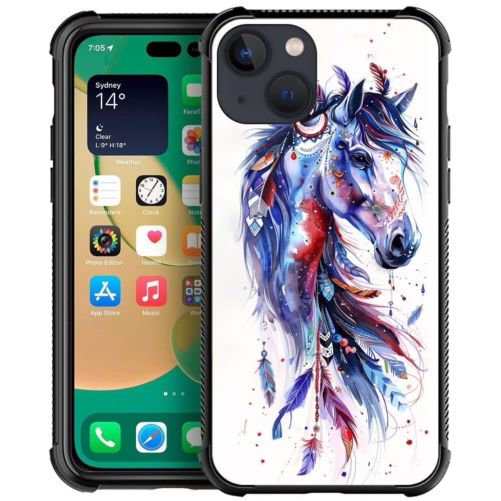 Carloca Compatible With Iphone 13 Case,Drawing Sketch Rainbow Horse Art Fashion Pattern Design For Girl Shockproof Anti-Scratch 