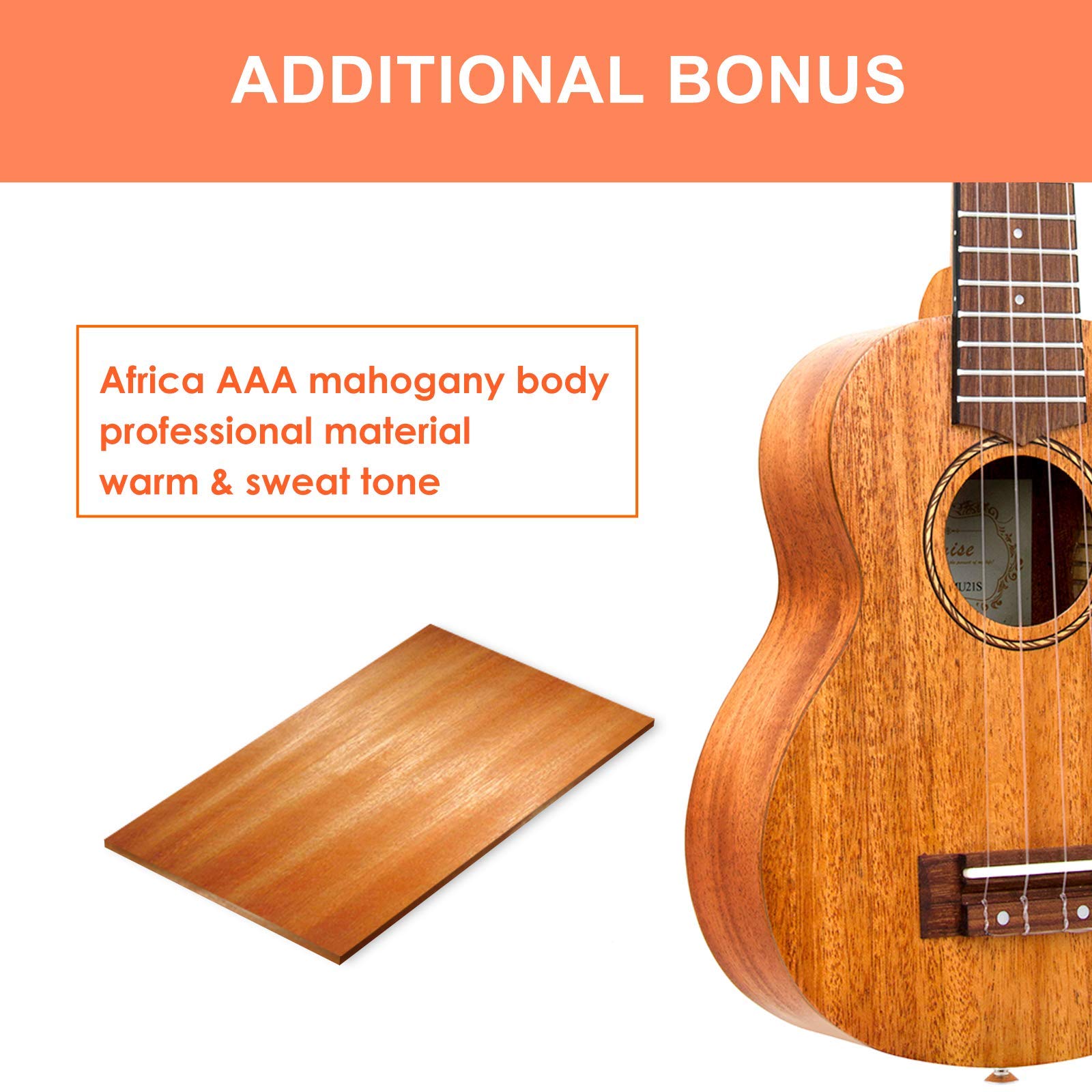 Kmise Concert Ukulele Kit - 23 Inch Mahogany Wood, Natural Color, Includes Gig Bag, Tuner, Strap, and Instruction Booklet (Model: MI2176)