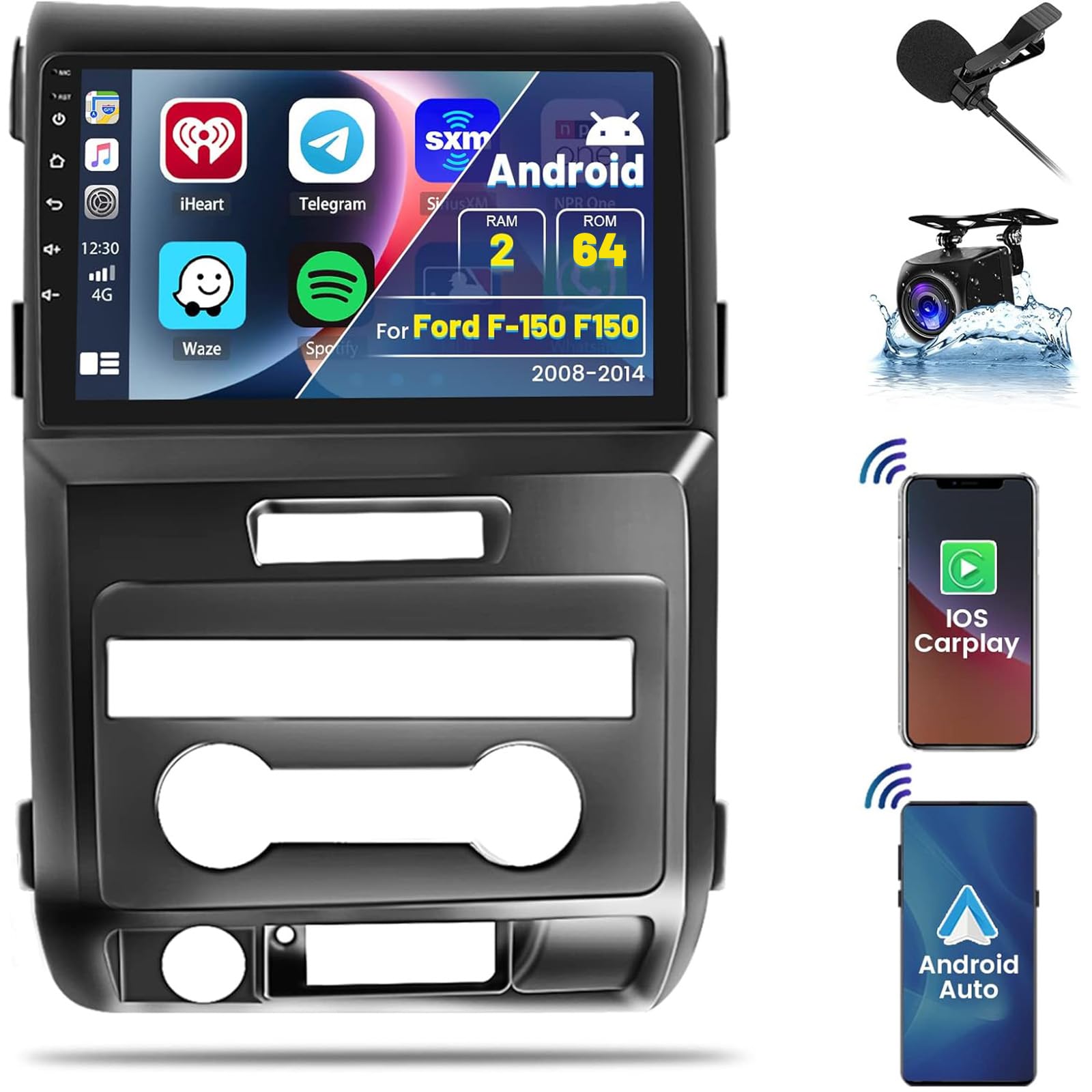 Roinvou [2G+64G] For Ford F 150 F150 2009 2012 Car Radio With Wireless Carplay/Android Auto, 9 Inch Android 13 Ips Touch Screen