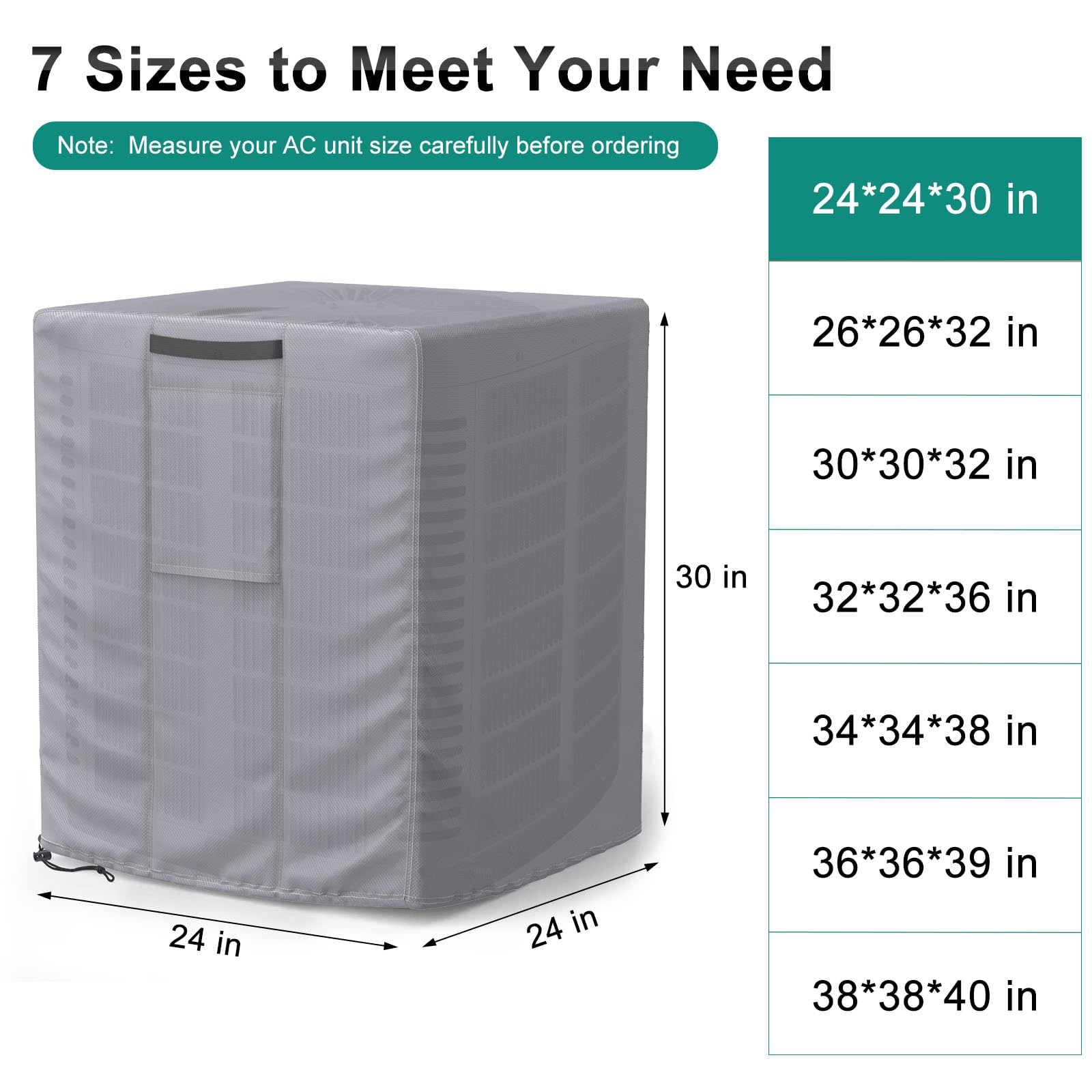 Brosyda Central Large Air Conditioner Cover For Outside Units, Waterproof & Windproof Outdoor Ac Units Cover Gray (24''X24''X30'