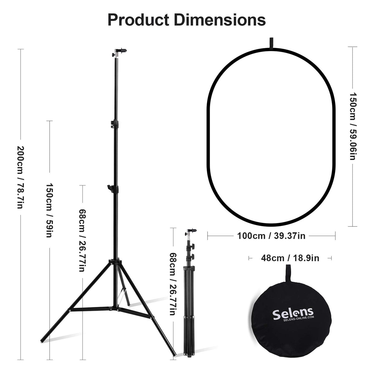 Selens 59X39In Pop Up Soft Light Diffuser Kit, With 6.6 Ft Light Stand ...