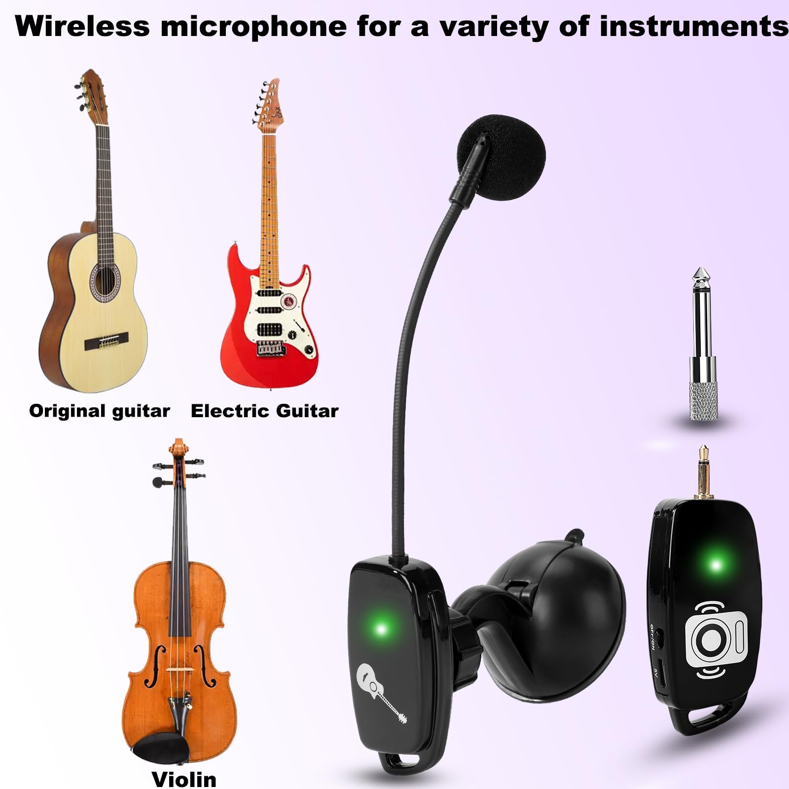 Wireless Instrument Microphone For Acoustic Guitar: 2.4G Cordless Clip-On Mics System With Transmitter And 6.35Mm Receiver, For