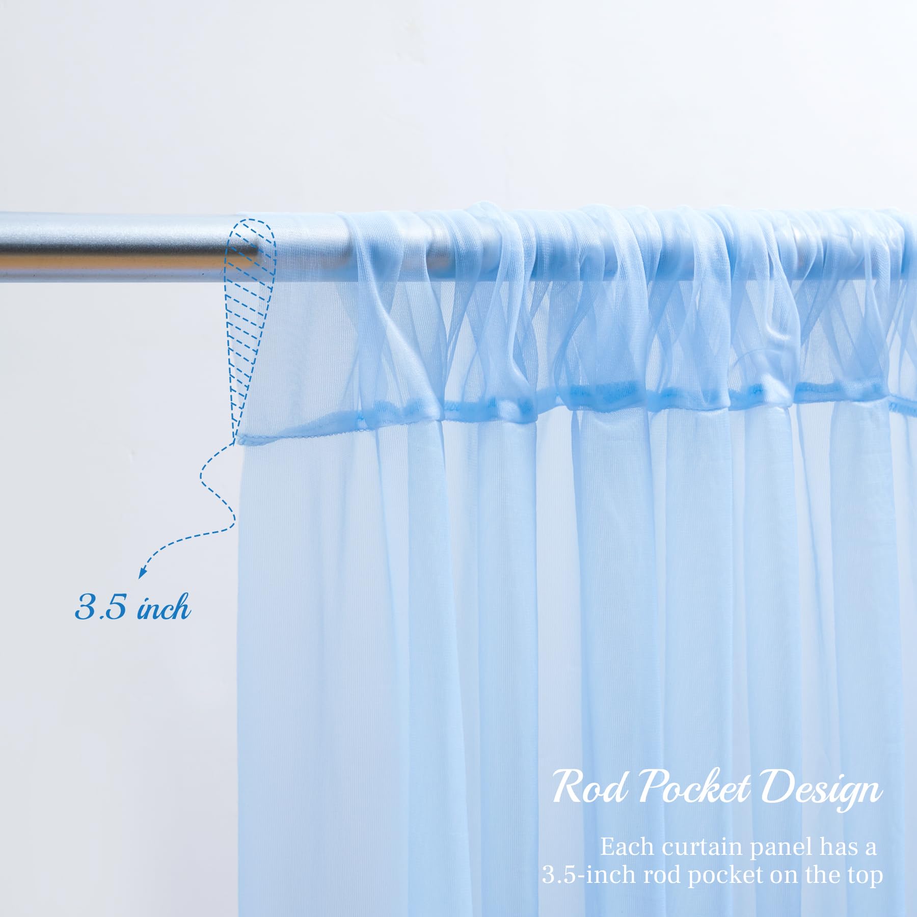 10X10Ft Baby Blue Tulle Backdrop Curtain With Lights String For Parites, Sheer Backdrop Curtains For Wedding Baby Shower Birthda
