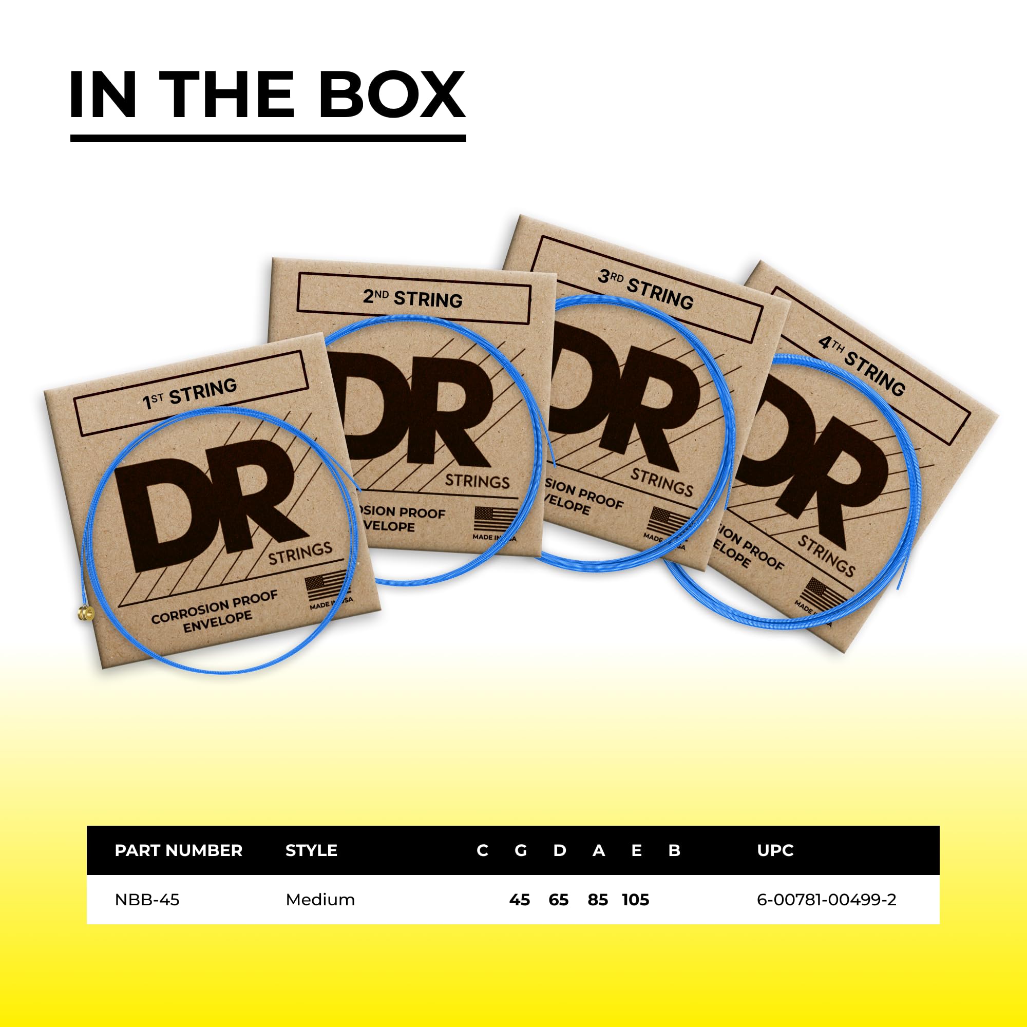 DR Handmade Strings DR Hi-Def Neon Blue Medium Bass Guitar Strings (NBB-45)