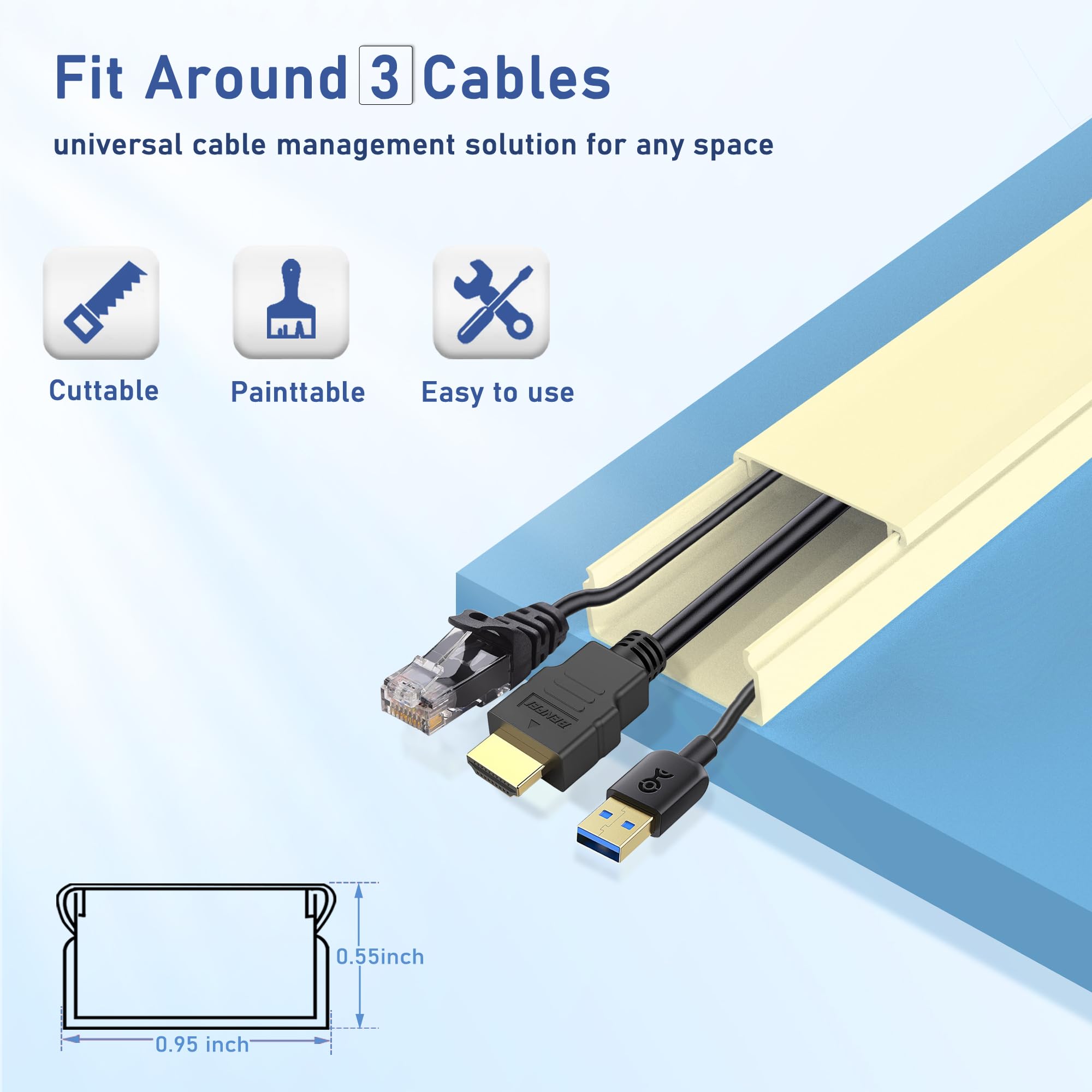 Cord Cover Wall Raceway Kit   157'' Cable Concealer, Wire Hiders For Tv Wall Mounting And Wire Management, Beige
