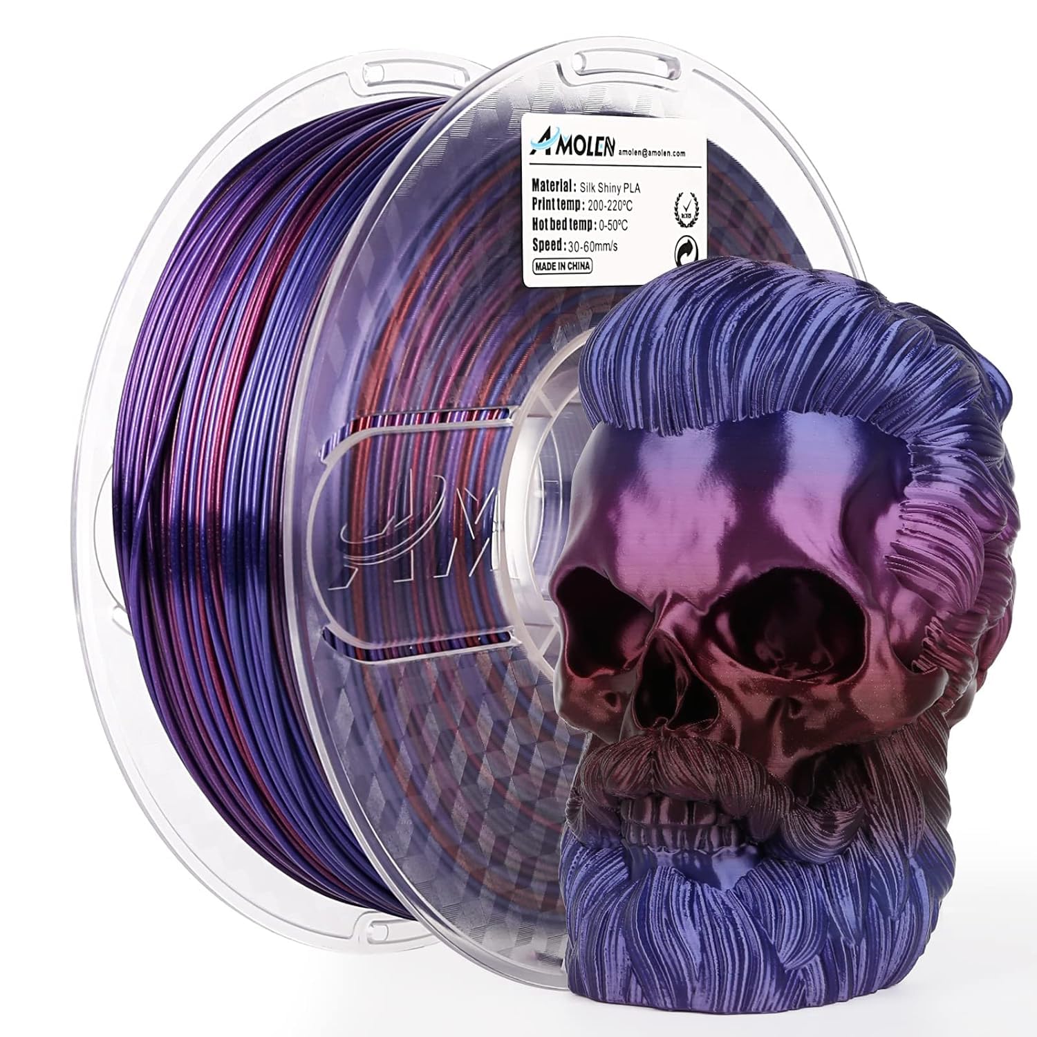 Amolen Pla 3D Printer Filament, Pla Filament 1.75Mm Silk Blue Purple Shiny Red Filament, 3D Printing Filament 1Kg/2.2Lb