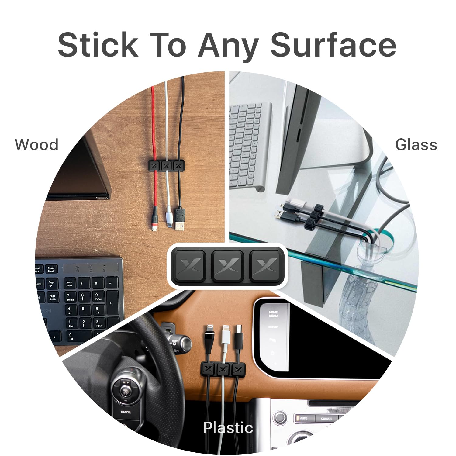 X-Protector Magnetic Cable Holders Self-Adhesive Silicone Black Desk Car