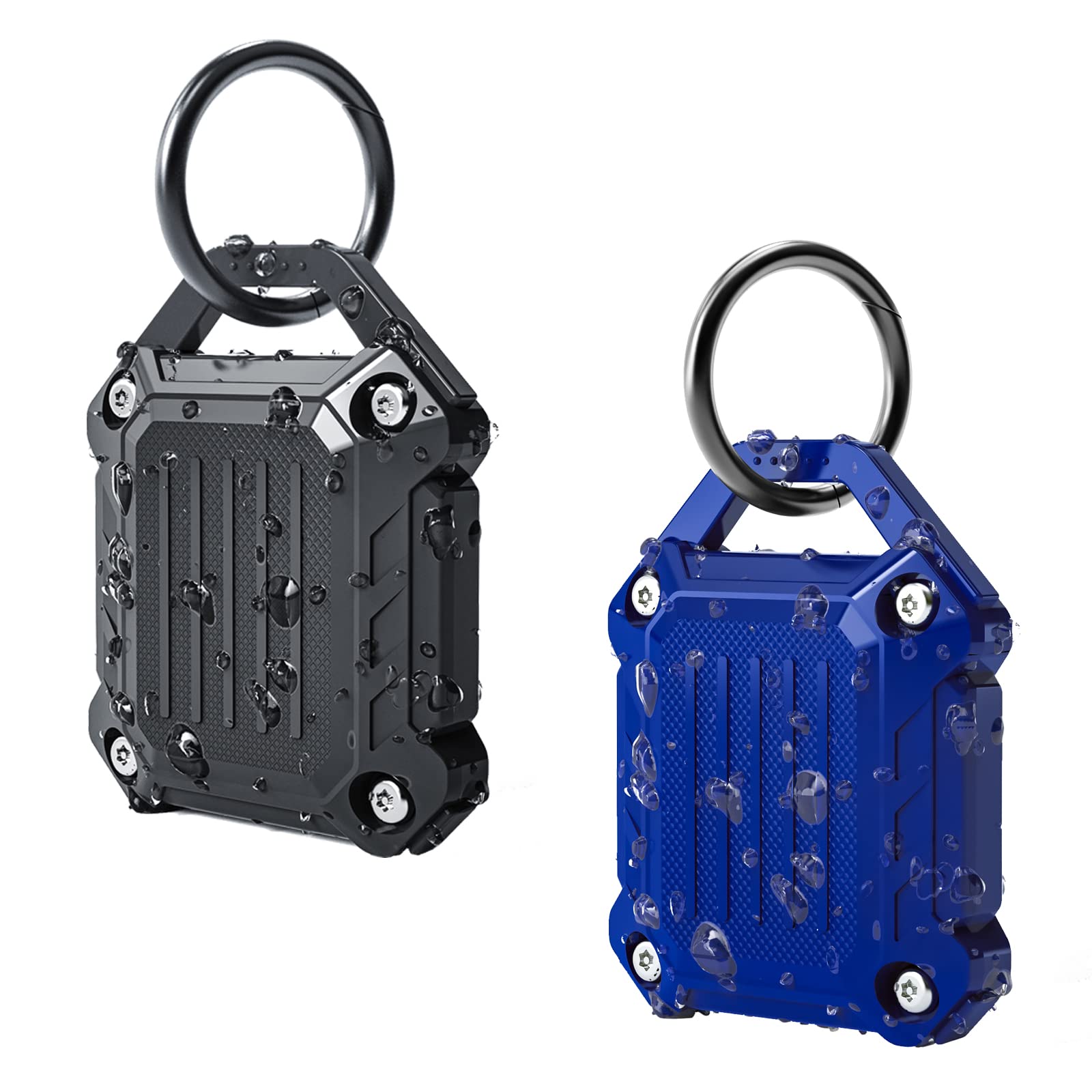 Dovick  Waterproof Airtag Keychain Holder Case,Screw Full Cover Compatible With Apple Air Tag Tracker Key Ring 2Pack (Black&Blue