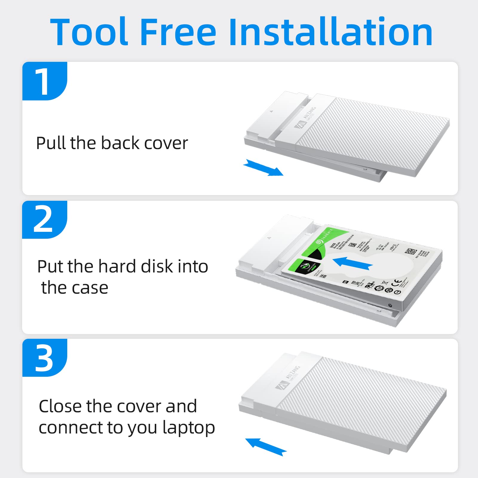 San Zang Master 2.5 Inch Hard Drive Enclosure, 5Gbps Usb 3.0 To Sata Iii 5Gbps High Speed Transmission For 7 9.5Mm Hdd Ssd Enclo