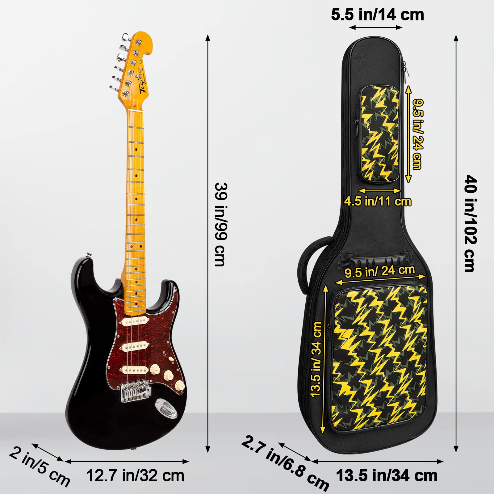 Letsrock 39 Inch Electric Guitar Bag Case 0.38 Inch Thick Padding With Neck Strap Adjustable Shoulder Strap Waterproof Yellow Li